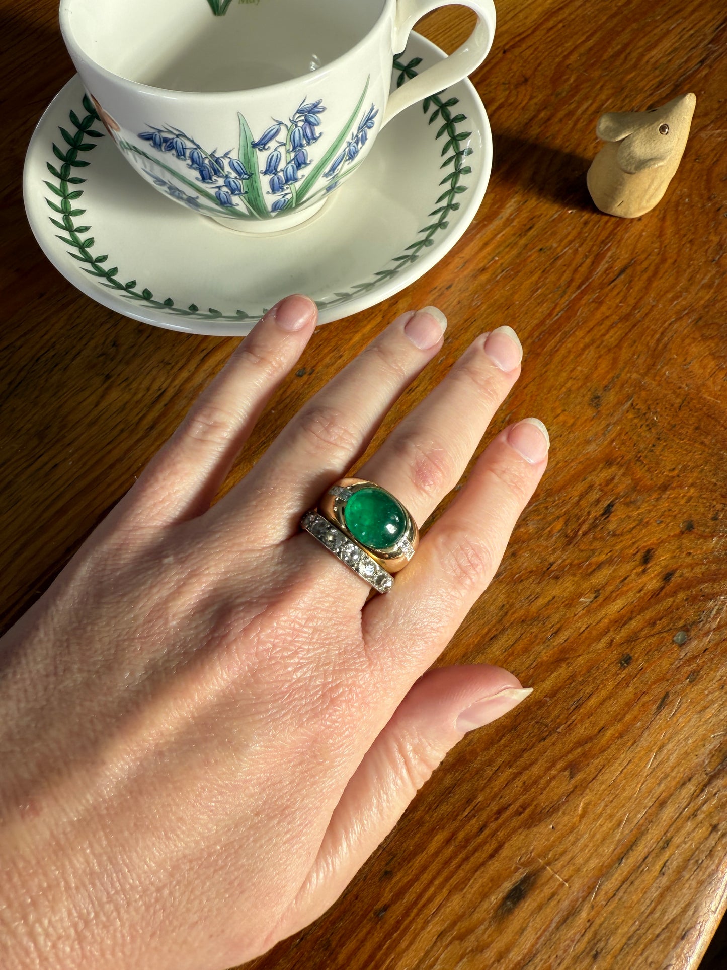 Chunky Green EMERALD East West Green Dome Princess Cut DIAMOND 11g 18k Gold Gypsy Ring French Wide Band Natural Geometric Unique Heavy