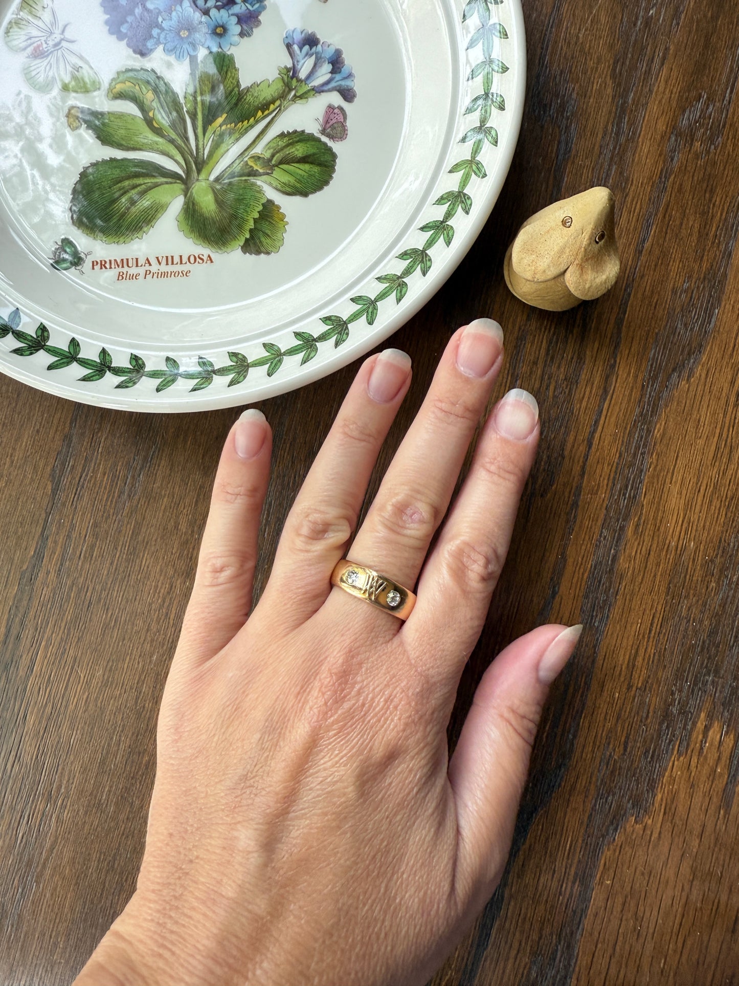 Heavy AM W Old Mine Cut Diamond Gypsy Ring 9.3g 18k Gold Band Solid Chunky Figural Initial Monogram Ring Stacker Man Or Unisex .4 Carat OMC