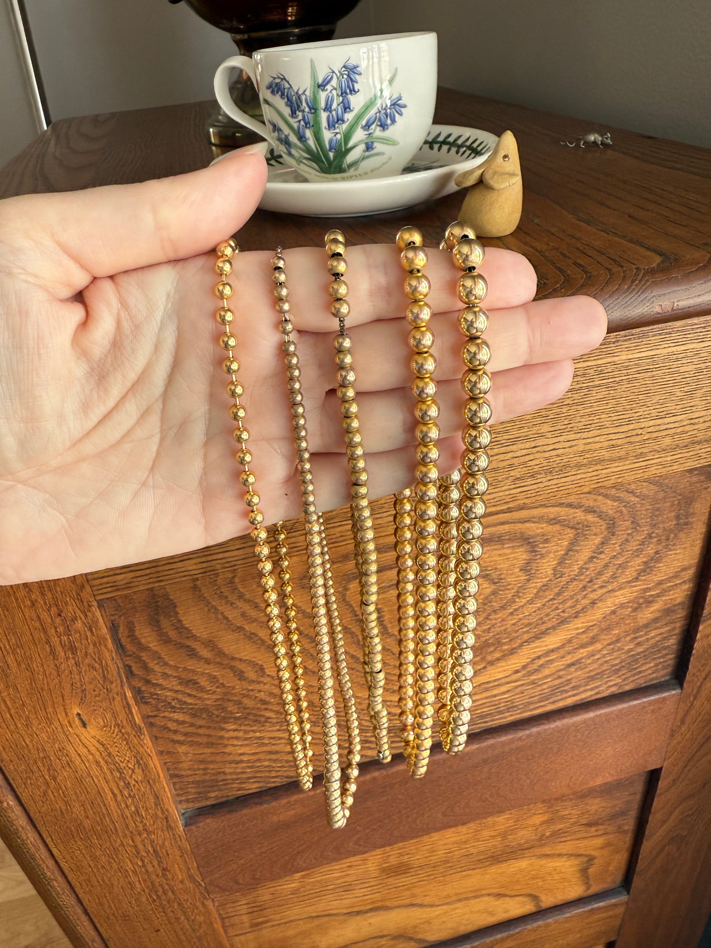 Antique Gold Filled Bead Necklace Chain #4 Graduating 16.75" 10.6g