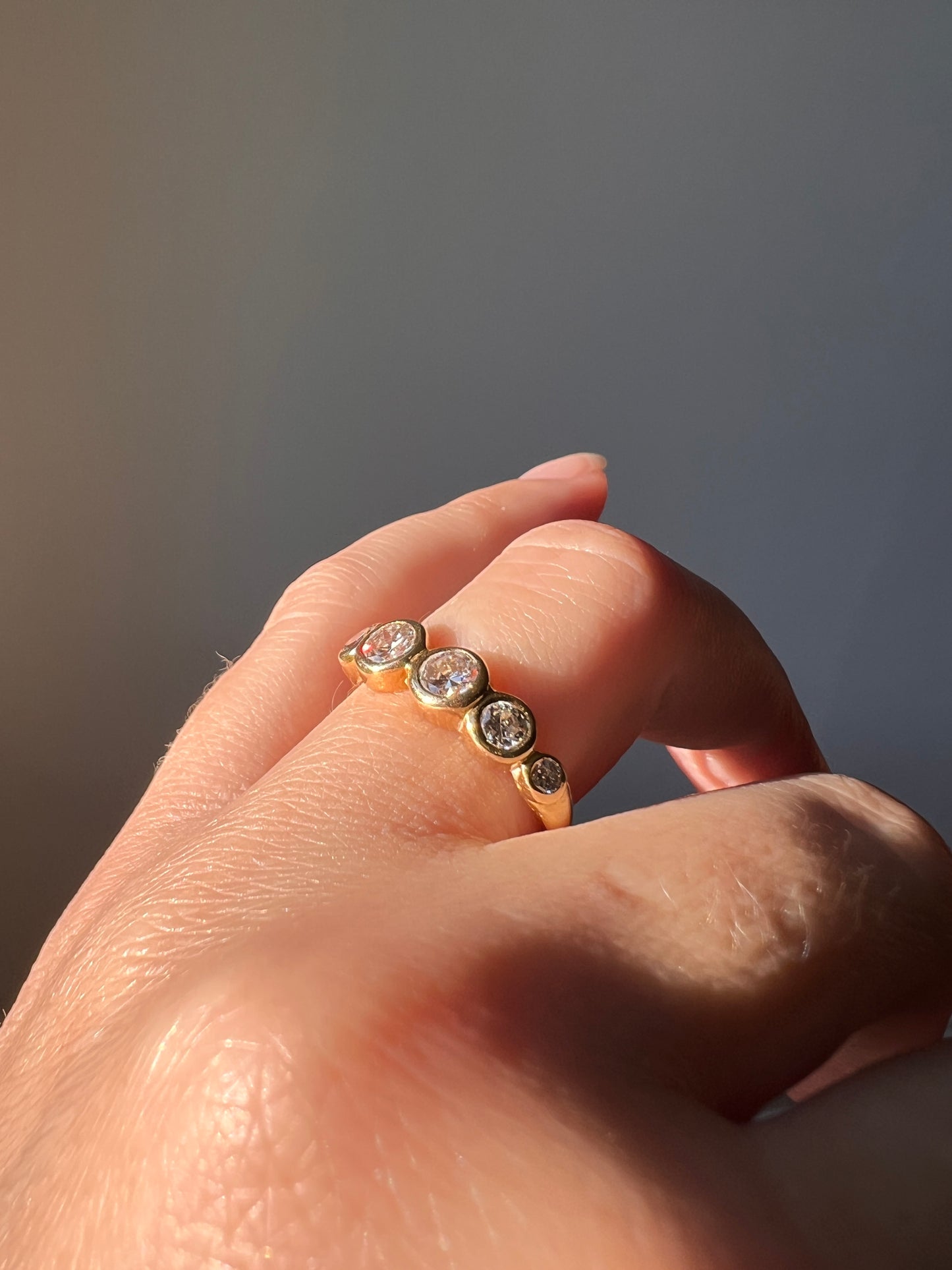 Unique SIX Stone .84 Carat Old European Transitional Cut DIAMOND Set Band Stacker Ring 18k Gold French Vintage