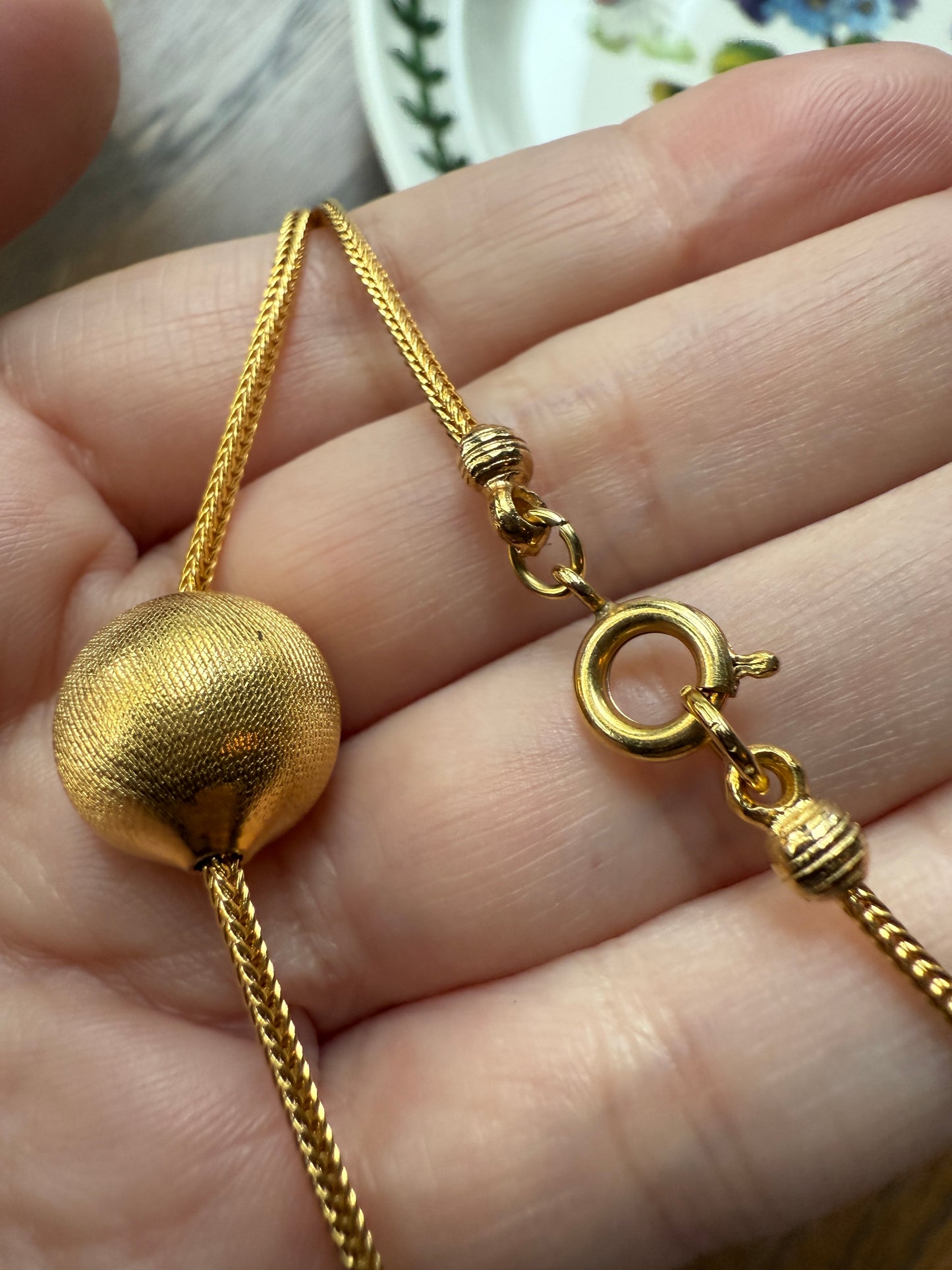 Retro Vintage Snake Chain Gold Plated Ball Sphere Pendant Short Necklace