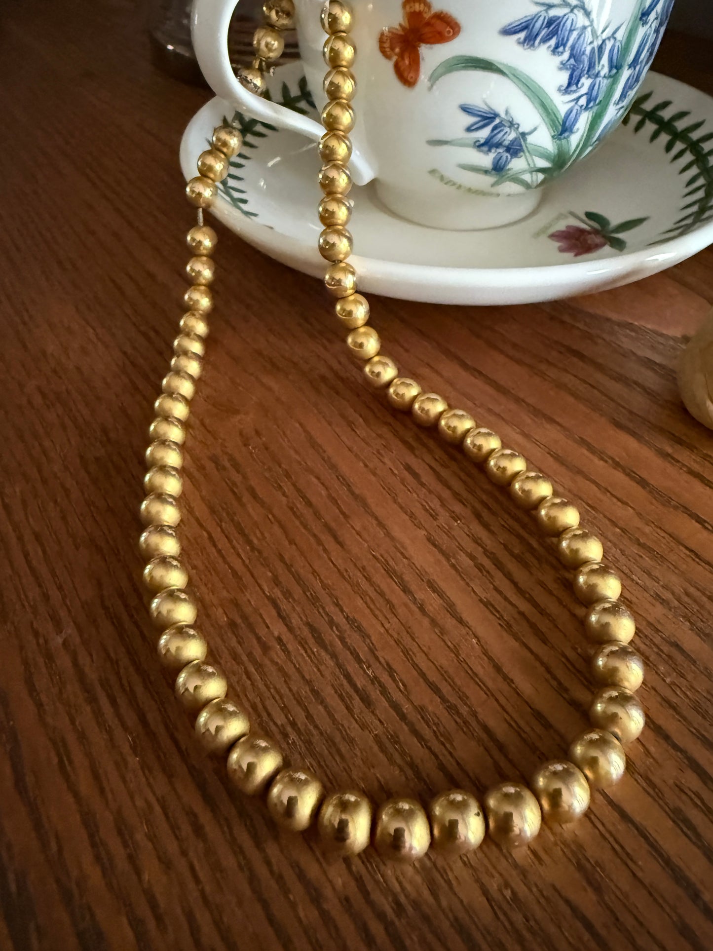 Antique Gold Fill BEAD Chain Necklace GF Pearl 16" Short Choker