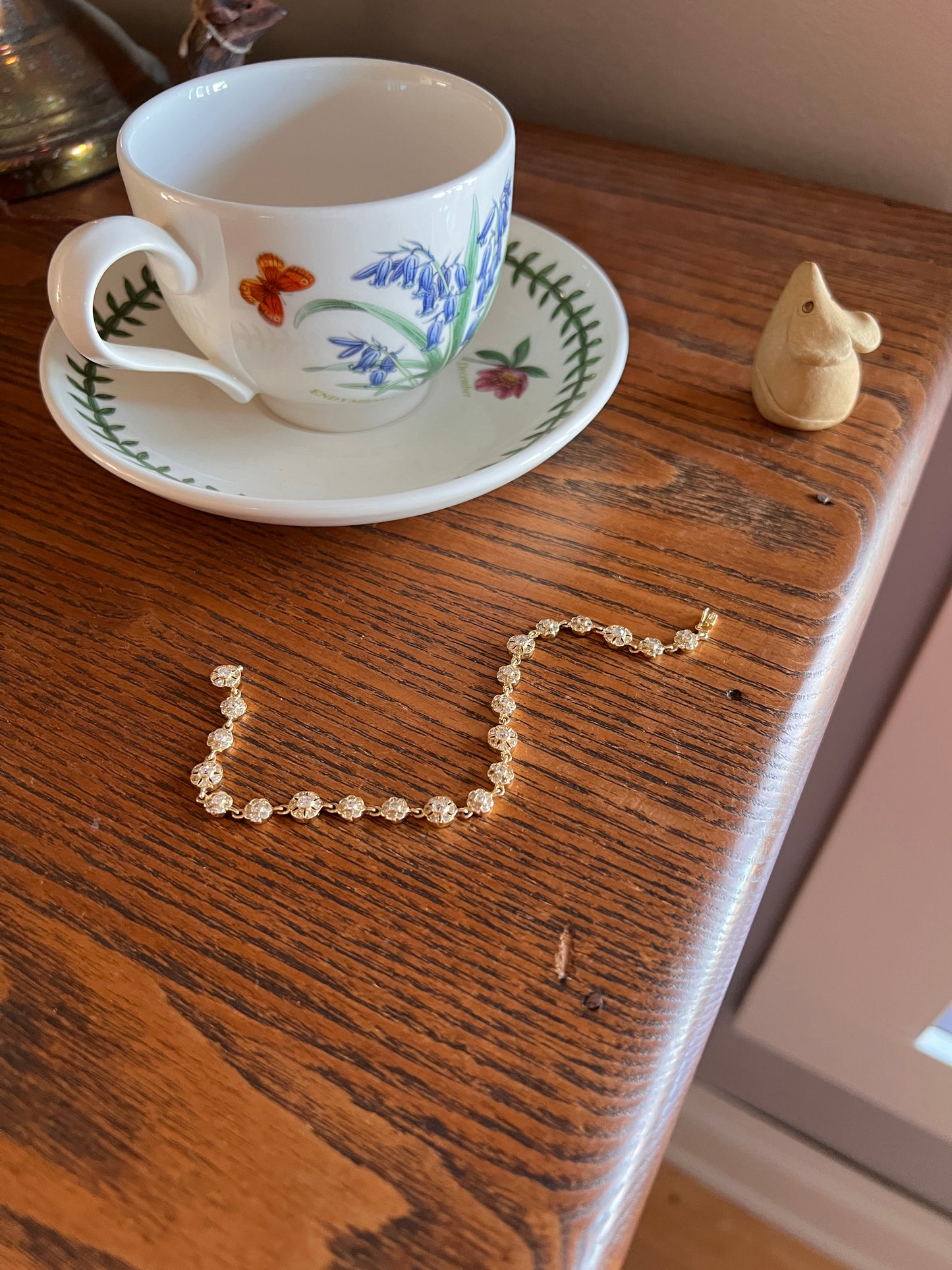 Antique 3.2 CARAT Old Mine Cut DIAMOND Daisy Cluster Link Bracelet 18k Gold French Vintage to Antique