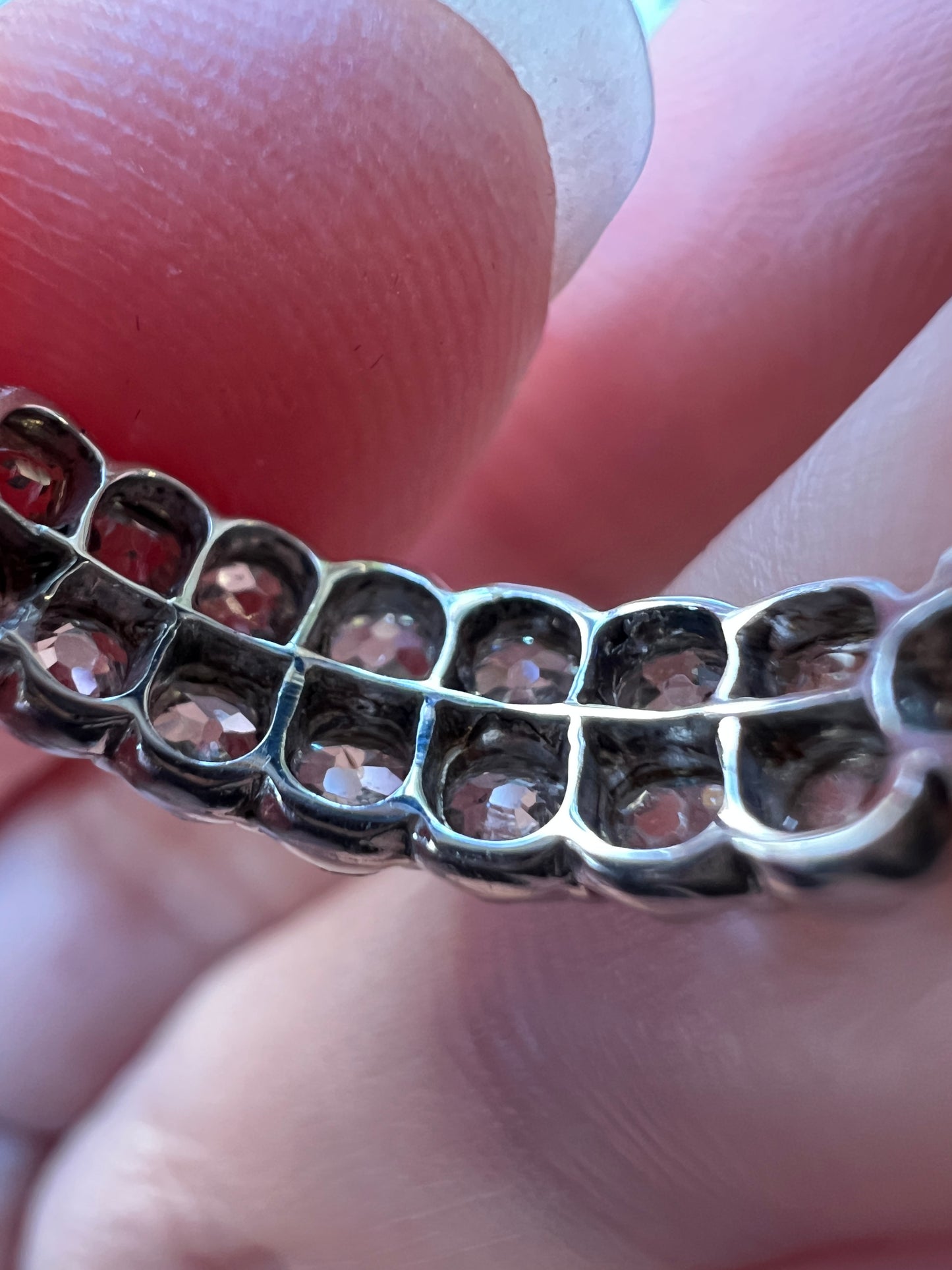 Antique 1.25 Carat Chunky Old Mine Cut DIAMOND Victorian 14k Gold Silver Double Row Ring Collet Set Band Romantic Gift Stacker 1.25ctw OMC