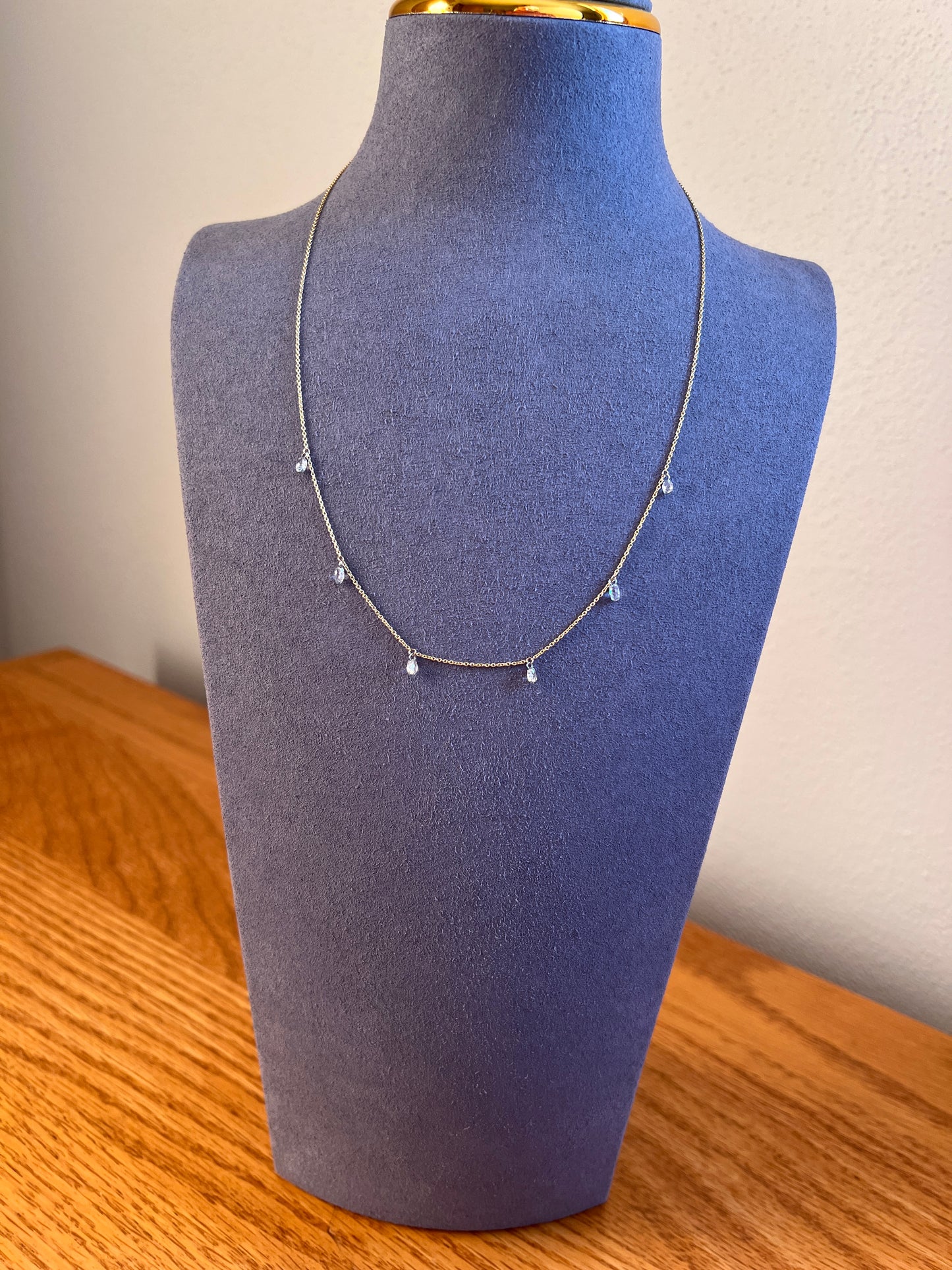 Vintage 1.2 Carat BRIOLETTE Diamonds Multi Drop Necklace 14k Gold Chain Faceted 3D Dangle Pendants