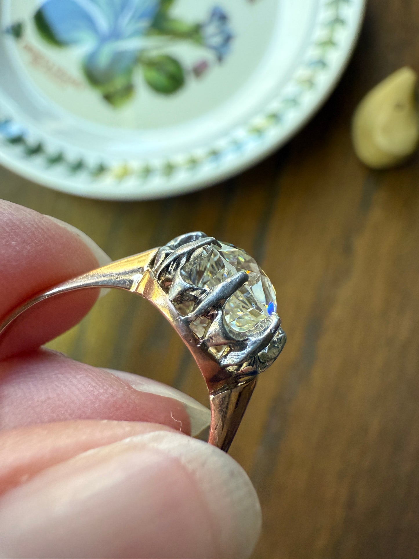 Special French Original Antique 3.5 CARAT Old European Cut DIAMOND Eye Clean Solitaire Engagement Ring 18k Rosy Gold Platinum Fiery OEC
