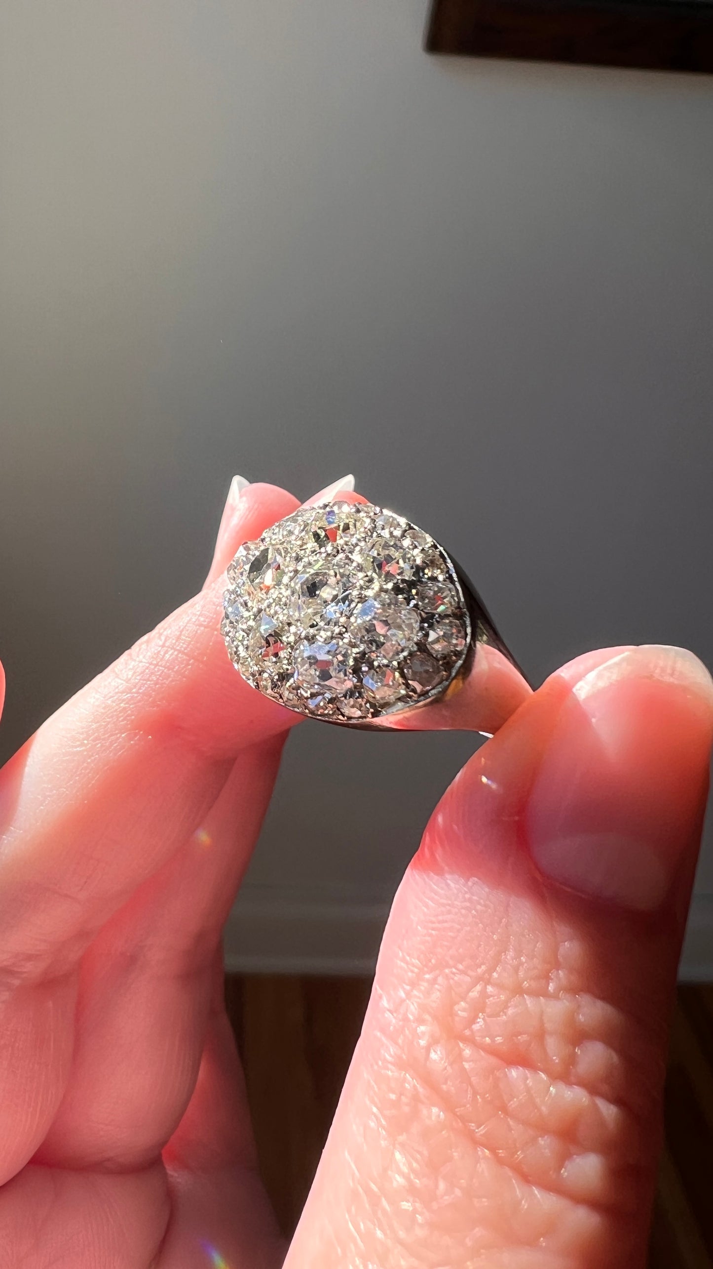 DOMED Vintage Pave 2.75 Carat Antique Old Mine Cut DIAMOND Cobblestone Encrusted Cluster Oval Ring