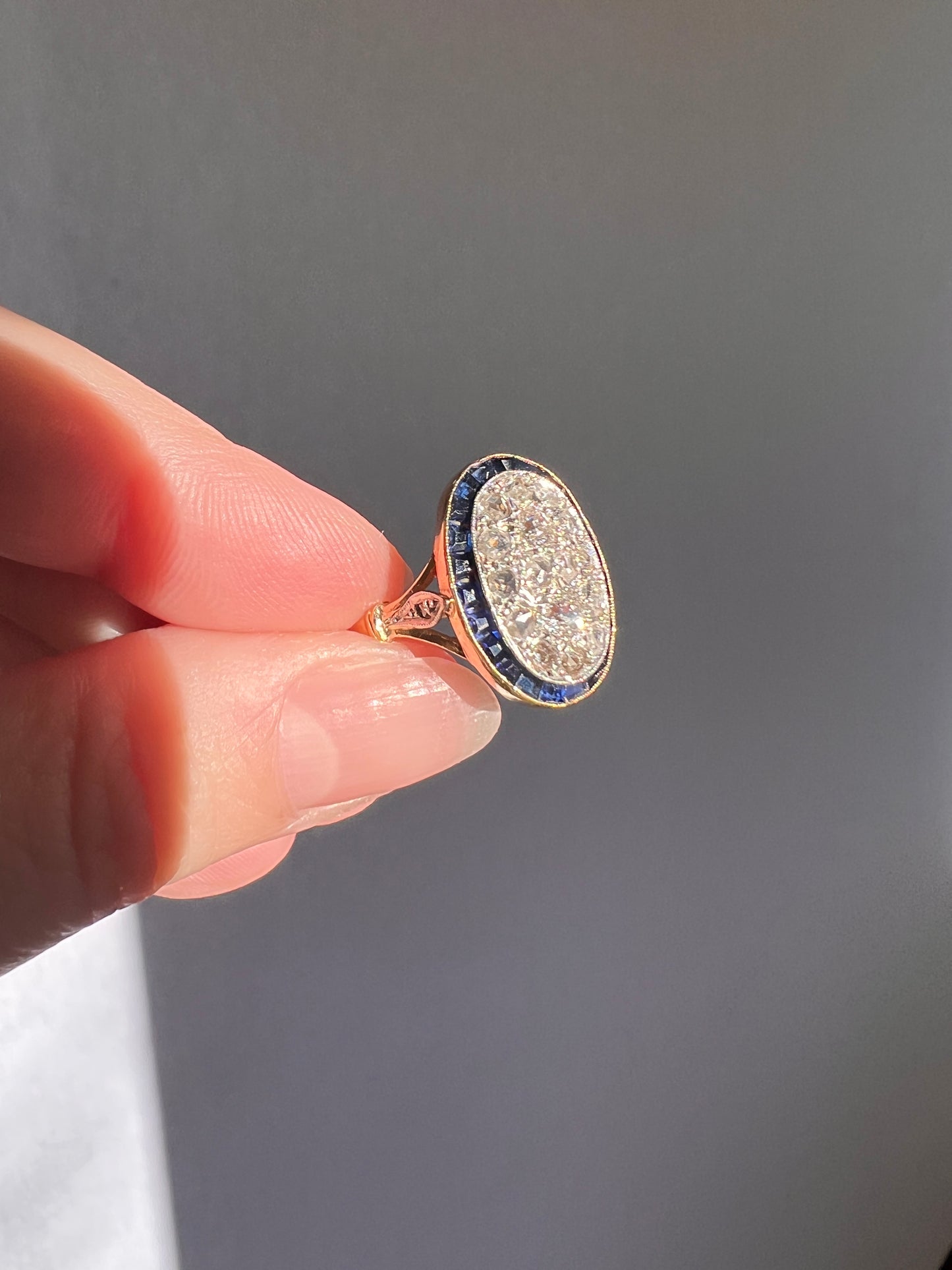 OVAL Rose Old Mine Cut Diamond HALO Ring French Antique 18k Gold Edwardian Carre Square Cut SAPPHIRE Halo