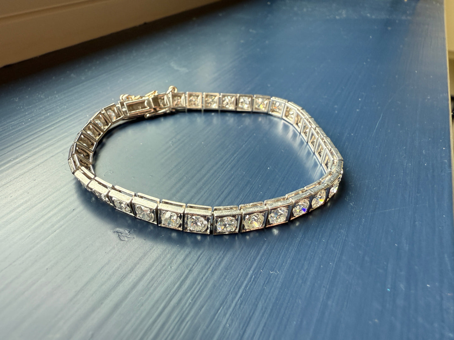 Antique 9.5 CARAT 35 Old European & Mine Cut DIAMOND Line Riviera Tennis Bracelet Platinum French Square Bezel Rivere Wriststack 9.5Ctw OmC