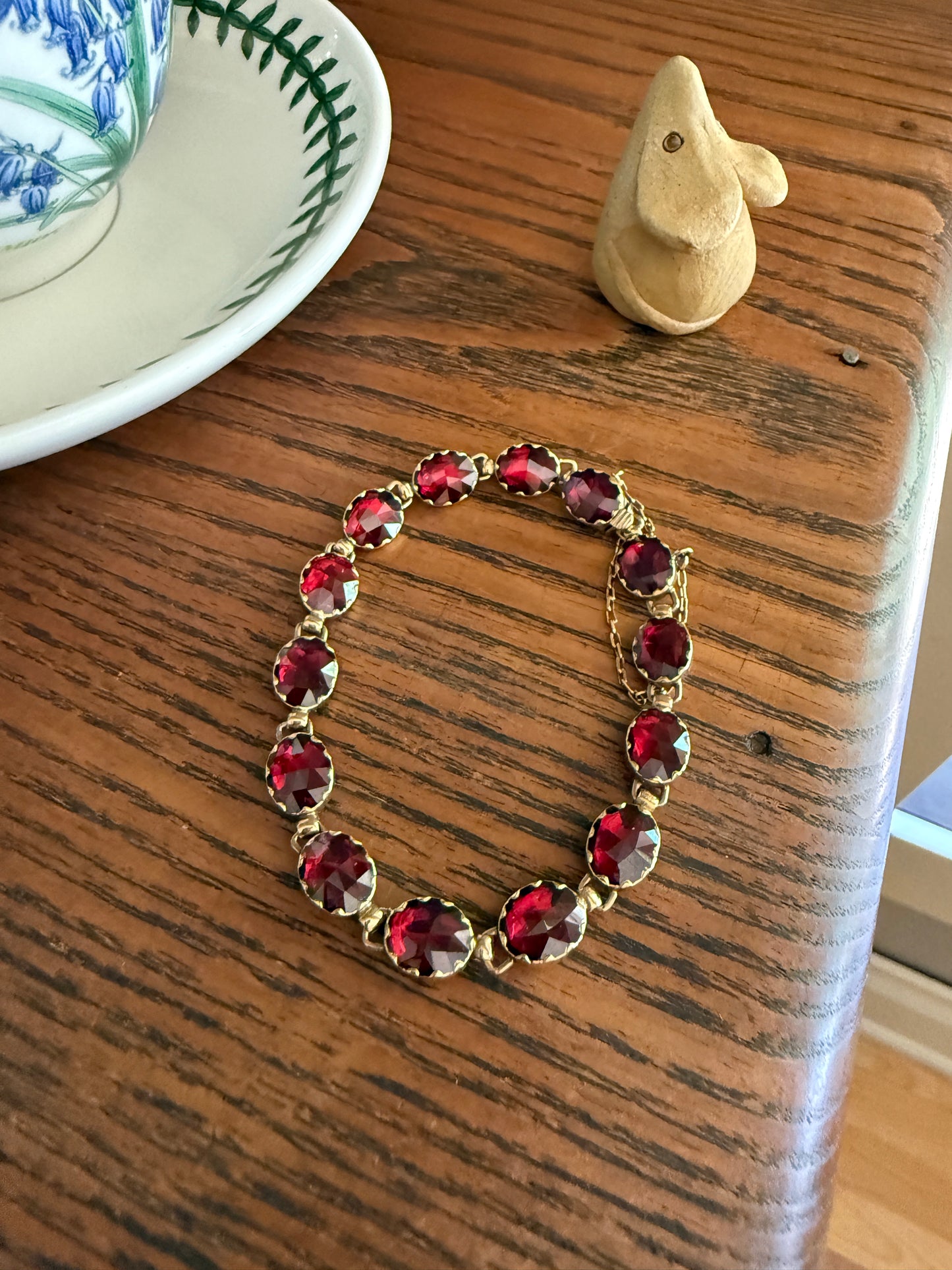 Antique French Perpignan GARNET Oval Riviere Eternity Tennis Bracelet 18k Gold Bezel Set Rose Cut Closed Back Almandine Glowing Raspberry