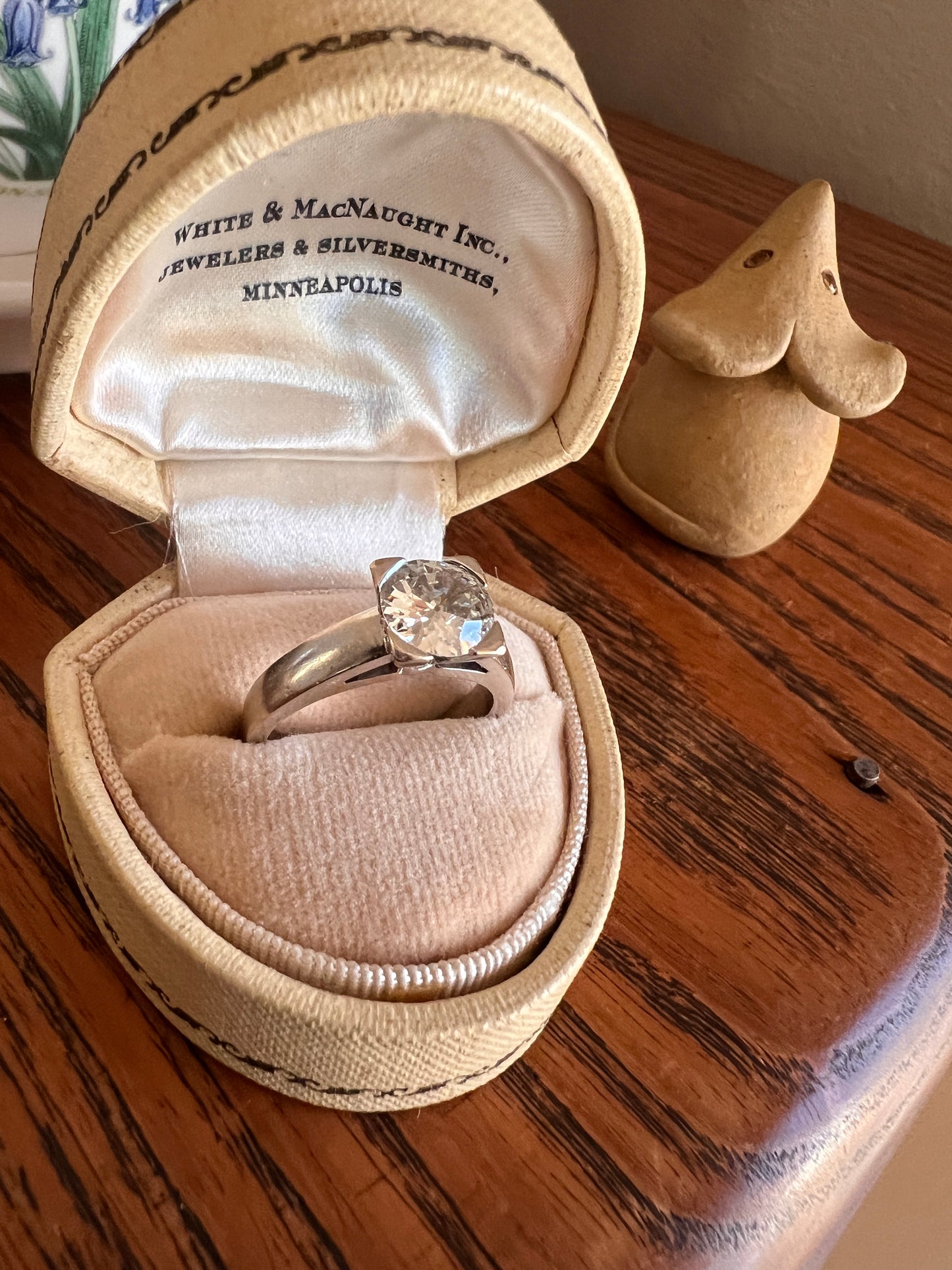 Chunky Antique 1.1 CARAT Eye CLEAN Old European Cut DIAMOND Square Setting Solitaire Engagement Ring 18k White Gold