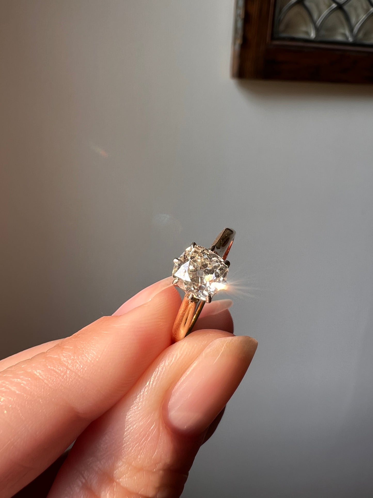 Victorian Antique Chunky 0.9 Carat Old Mine Cut DIAMOND Solitaire 18k Gold Ring Engagement Stacker Band