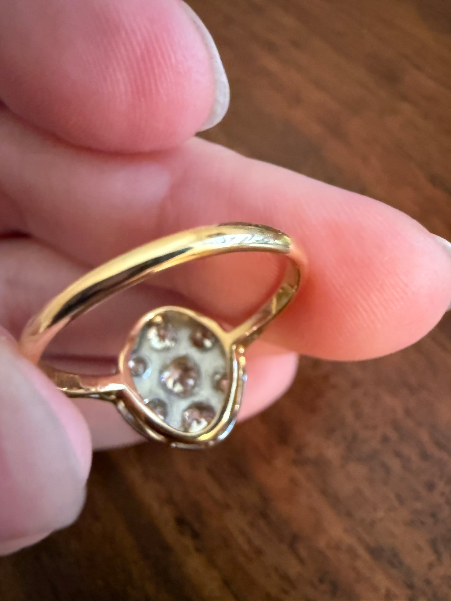 Edwardian Antique 1.1 Carat Old Mine Cut Diamond Cluster Ring Panel Oval Platform Ornate Geometric Milgrain Pale Yellow Center 1.1Ctw OMC