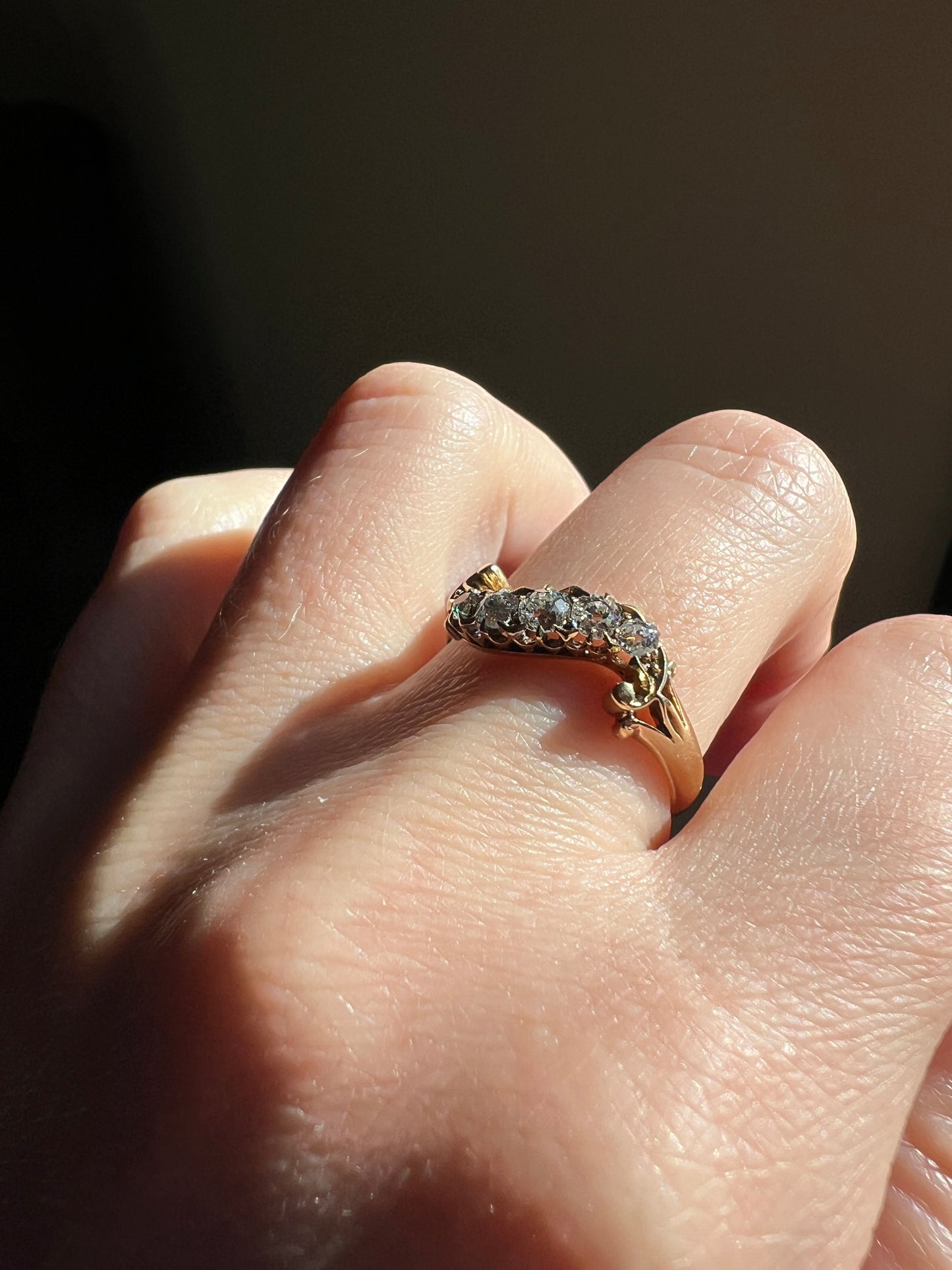 RESERVED - Final Payment - SWIRL Old Mine Cut DIAMOND Five Stone Band Crossover Ring Swirl Band 18k Gold Antique Bypass Ornate Stacker Victorian