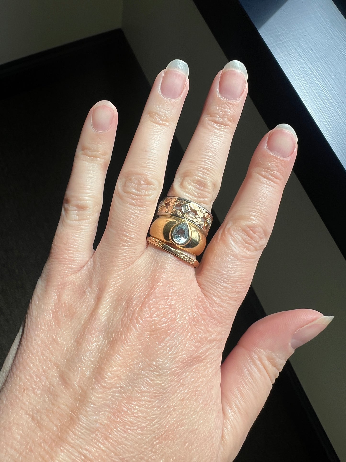 TEARDROP Pale Blue Topaz Spinel Vintage 18k Gold Band Chunky Domed French Retro Ring Stacker Pear Geometric