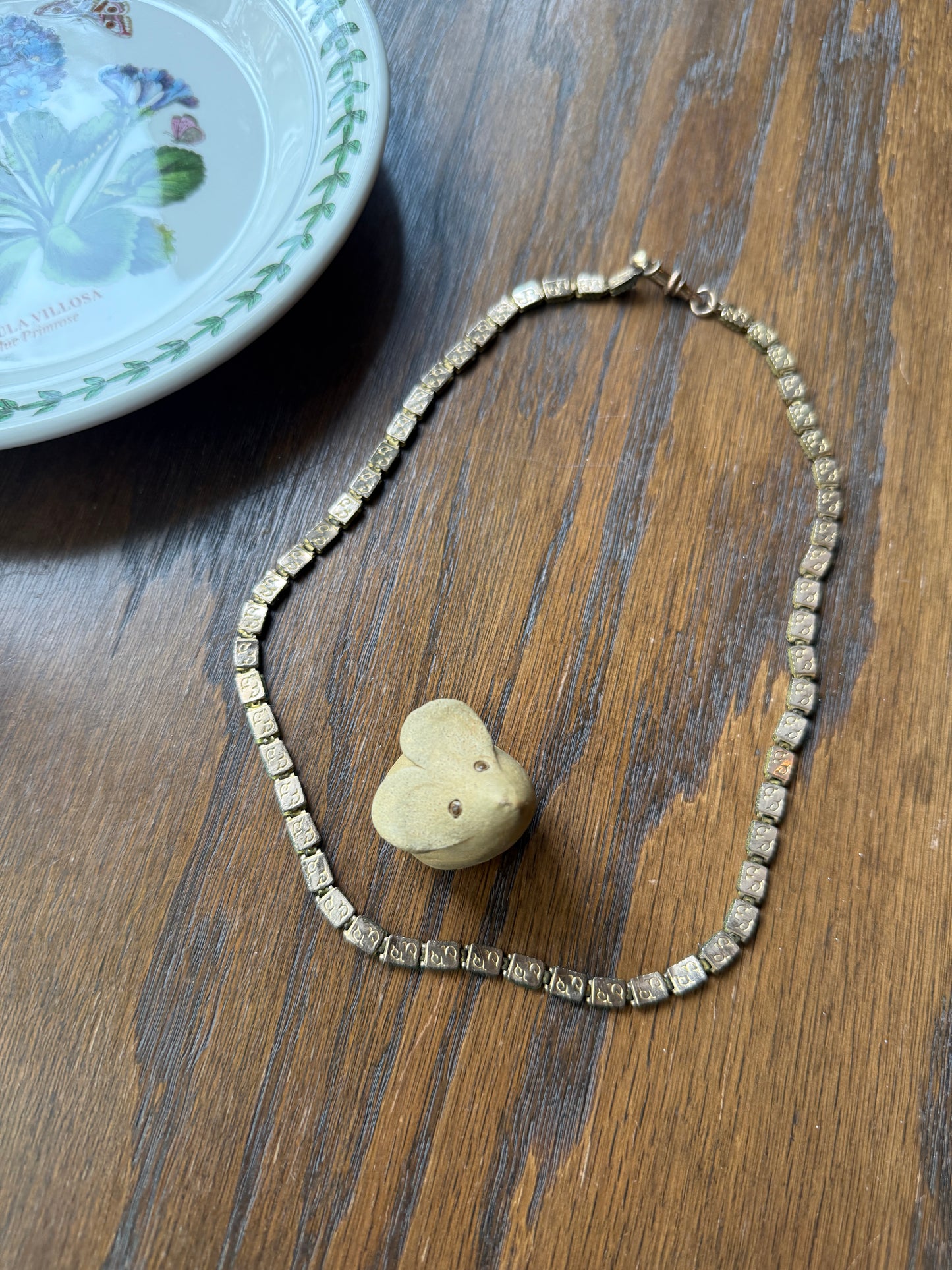 VICTORIAN Antique Book CHAIN Shimmering Necklace Gold Fill Rectangular Link Reversible Swirl Design Dog Clip