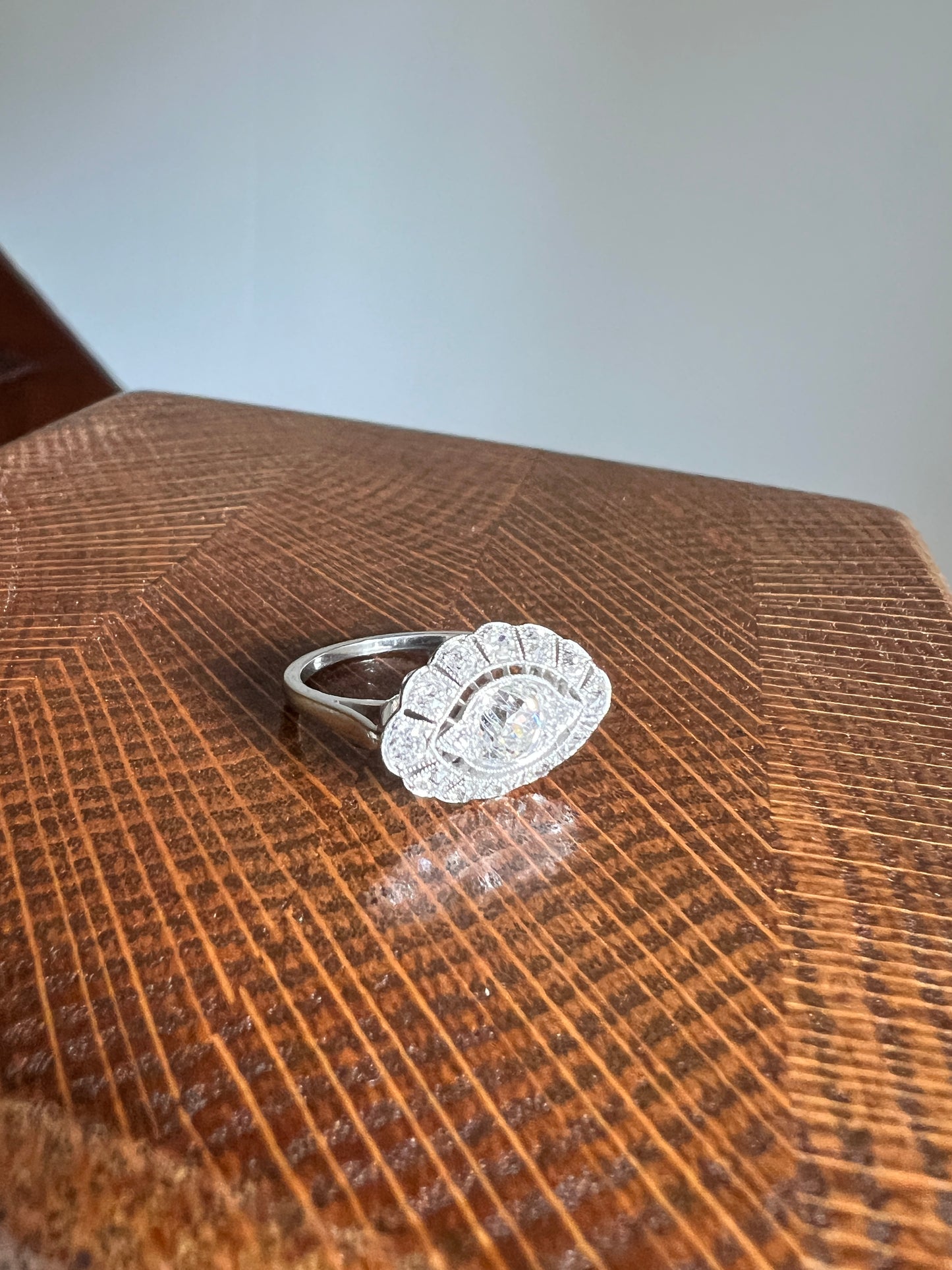 Exceptional Antique EYE CLEAN Old Mine Cut DIAMOND 1.7 Carat East West Platinum Halo Ring Edwardian Cluster