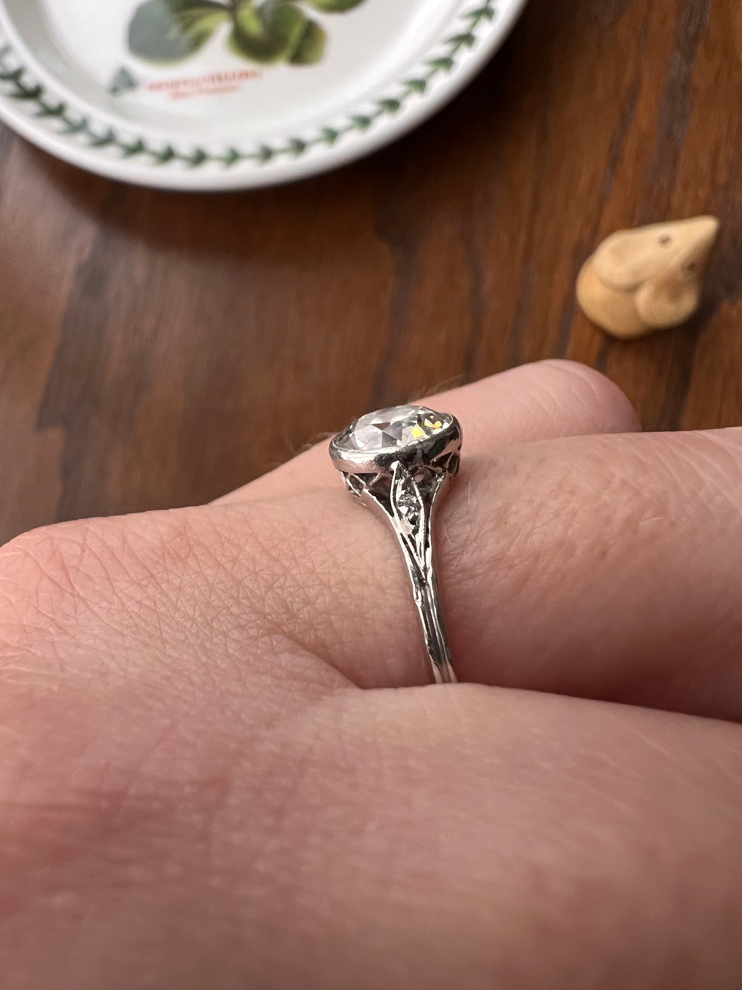 Antique Fiery 1.6 CARAT Old European Cut DIAMOND Bezel Set PLATINUM Solitaire Engagement Ring French Edwardian