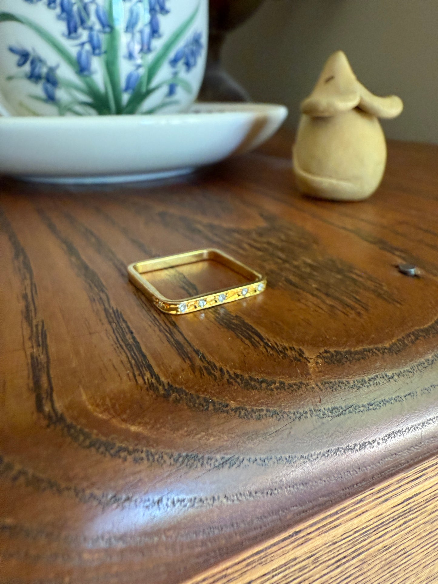 SQUARE Unique Vintage Skinny Band 18k Gold Solid Stacker Ring Geometric Single Cut Diamonds Seven Stone Skinniest Dainty Minimalist