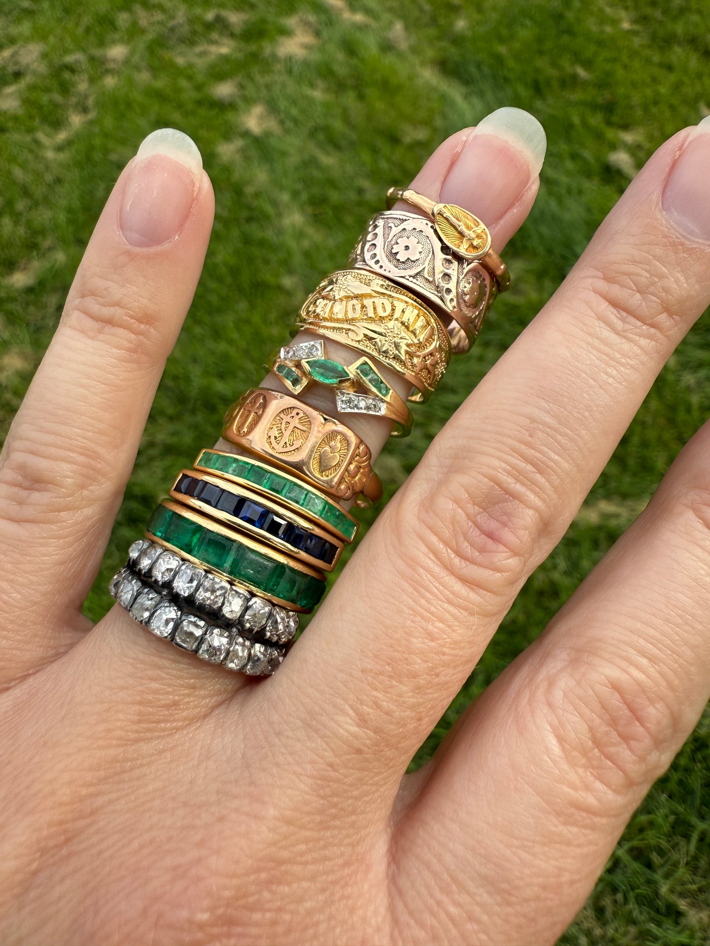 Antique 1.25 Carat Chunky Old Mine Cut DIAMOND Georgian 10k Gold Half Hoop Cigar Band Double Row Ring