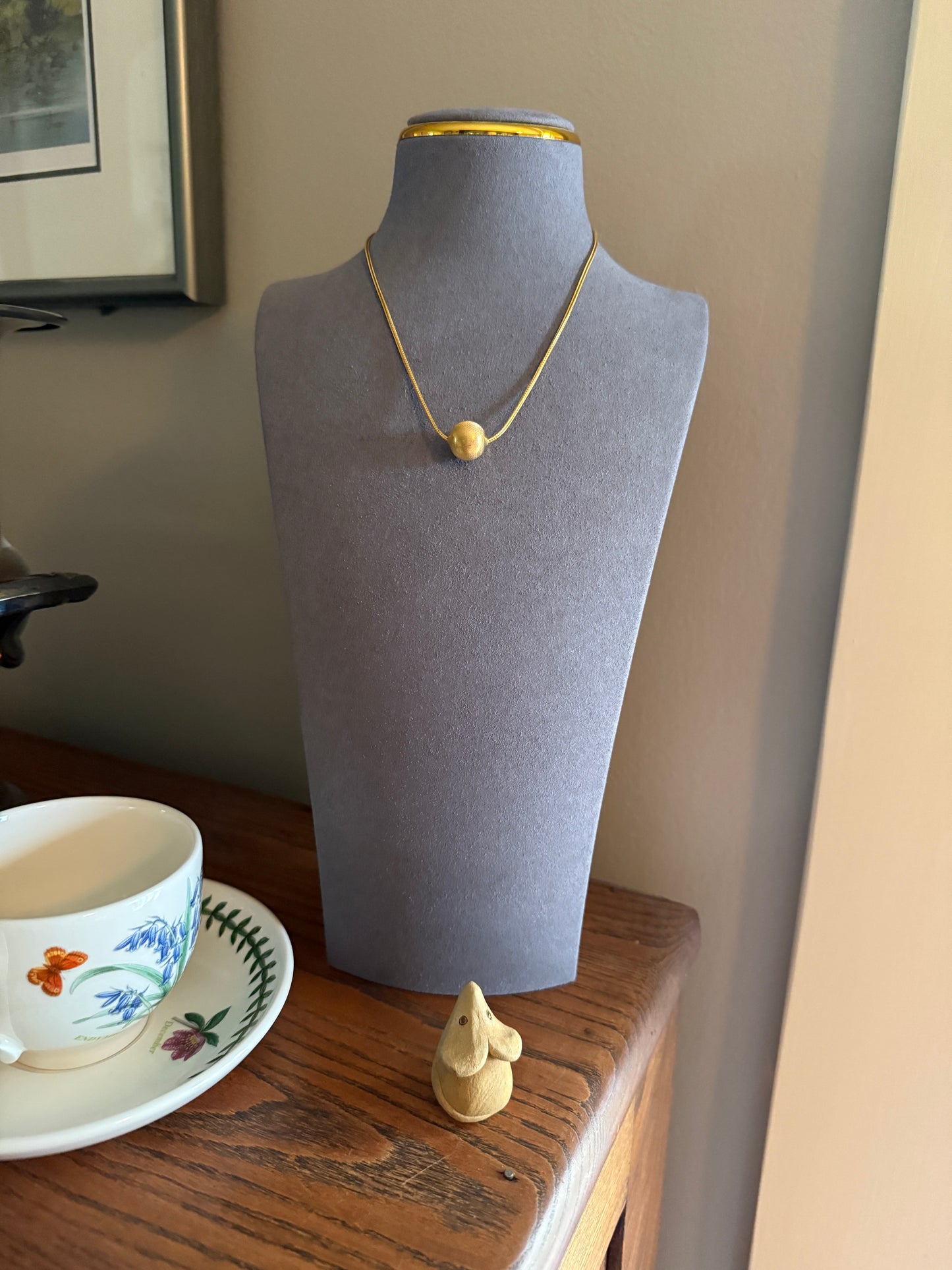 Retro Vintage Snake Chain Gold Plated Ball Sphere Pendant Short Necklace
