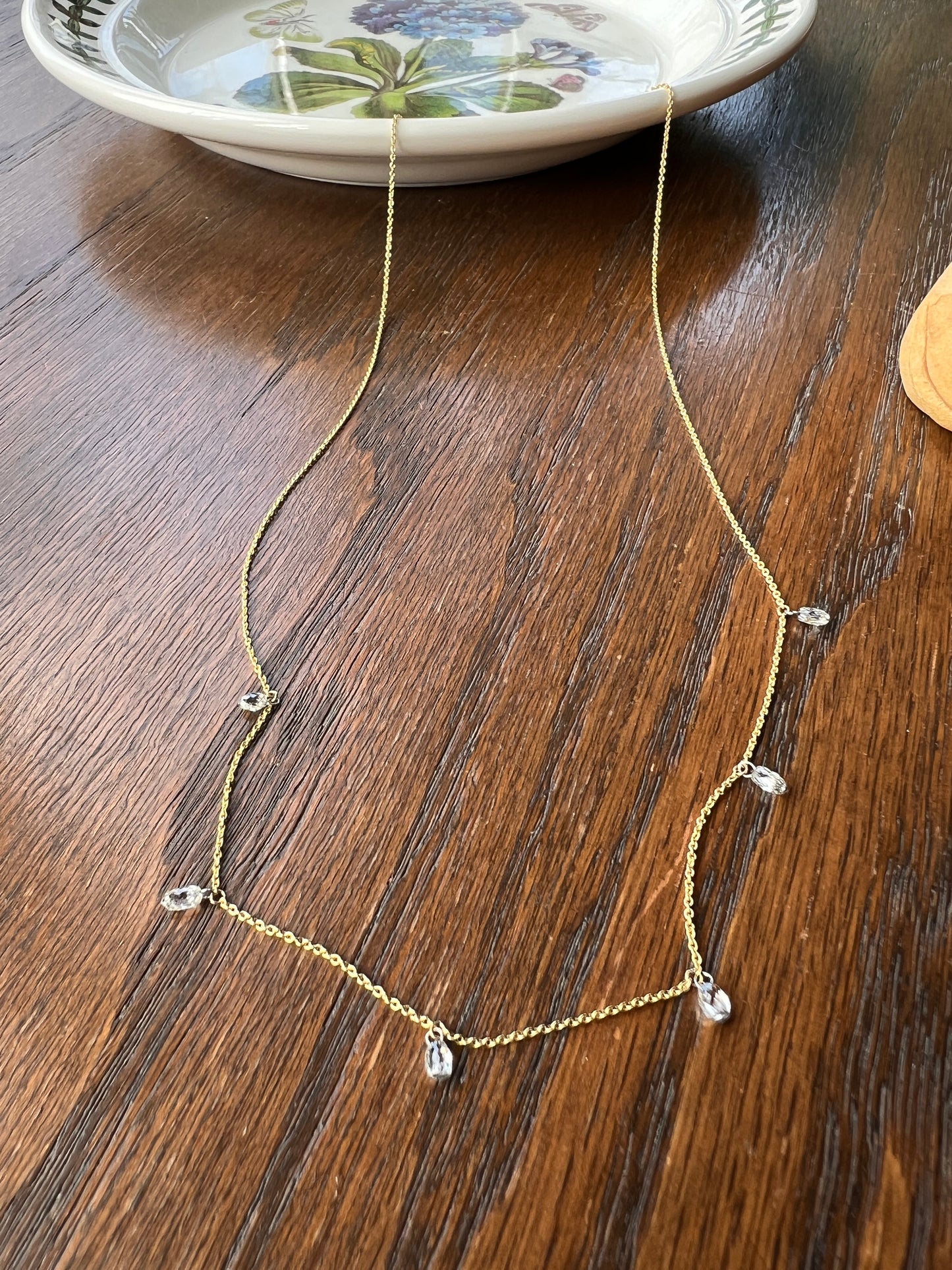 Vintage 1.2 Carat BRIOLETTE Diamonds Multi Drop Necklace 14k Gold Chain Faceted 3D Dangle Pendants