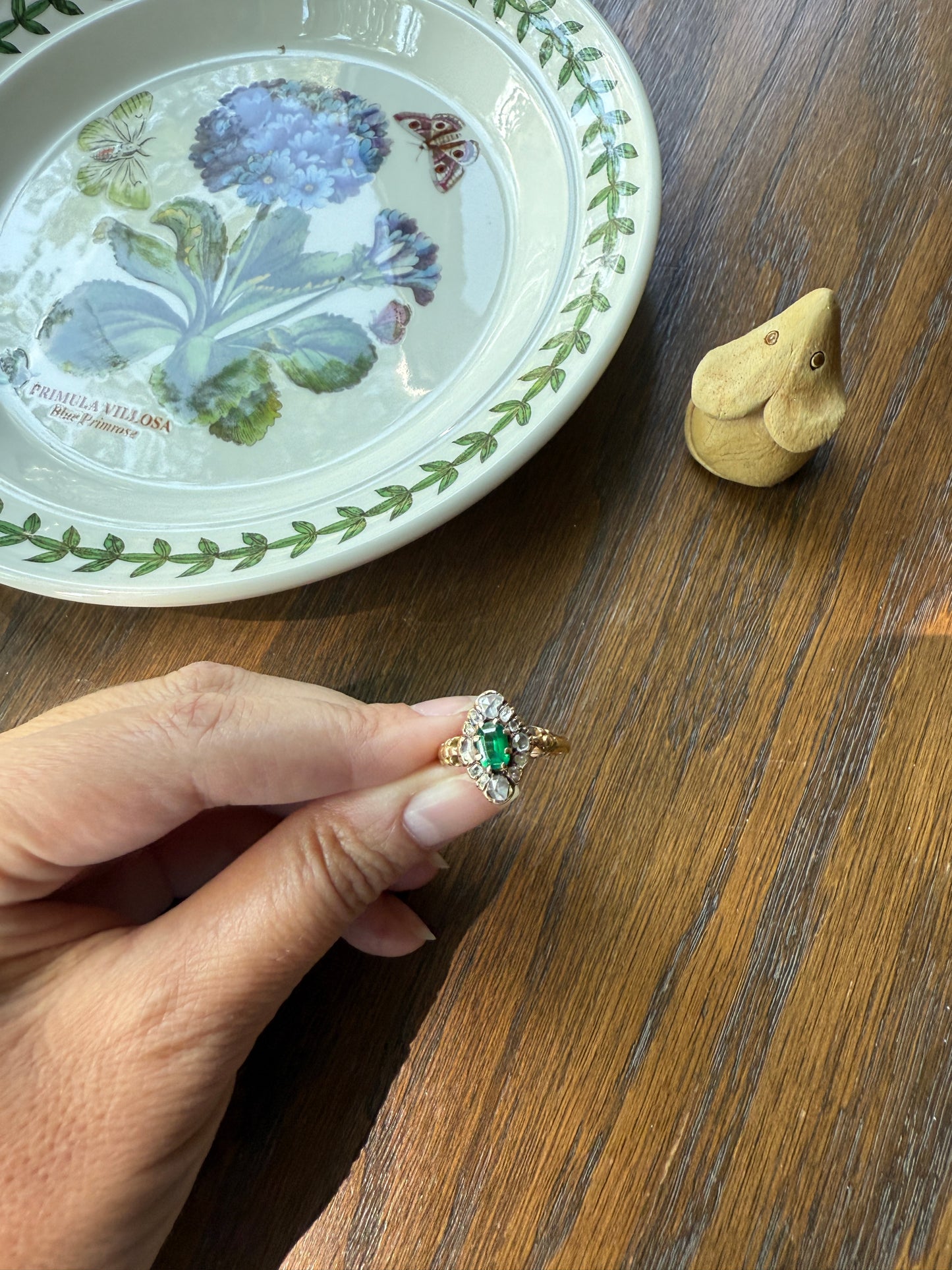 BOWS Green Spinel Rose Cut DIAMOND Cluster Halo French Antique Ring 18k Gold Victorian Art Nouveau Belle Epoque