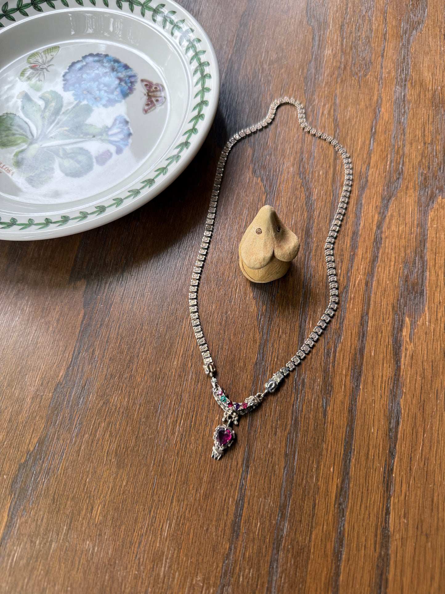 REGARD Old Mine Cut Diamond Amethyst Garnet Paste HEART Antique VICTORIAN Book Chain Necklace Pendant 10k Pale Gold