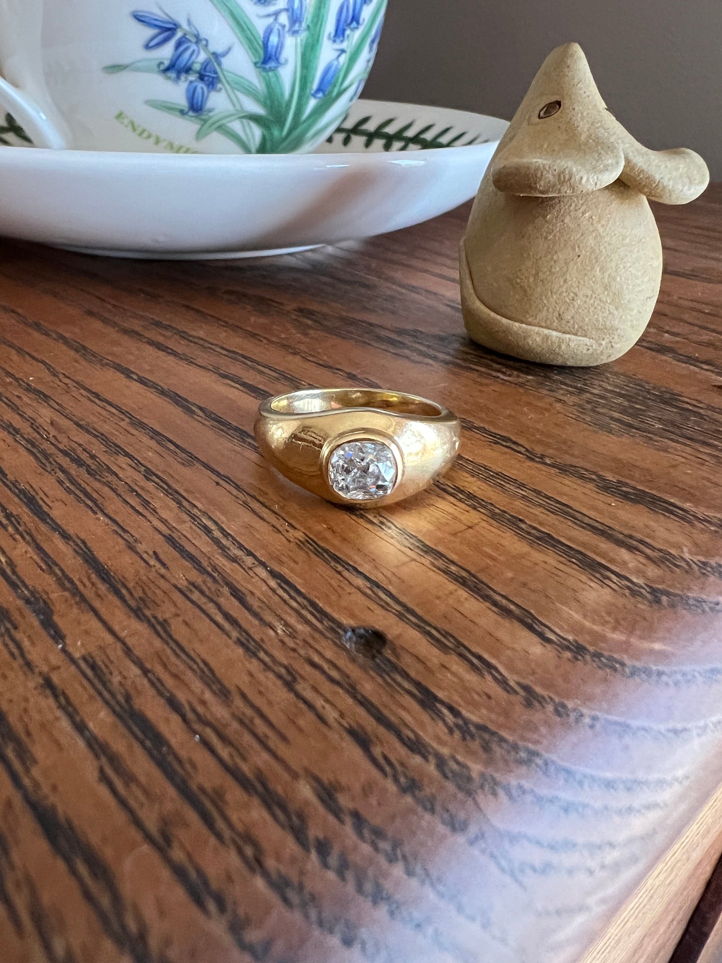 Chunky 1 Carat Antique Old Mine Cut DIAMOND Ring French 6.6g 18k Gold Gypsy Band Solitaire Unisex Man or