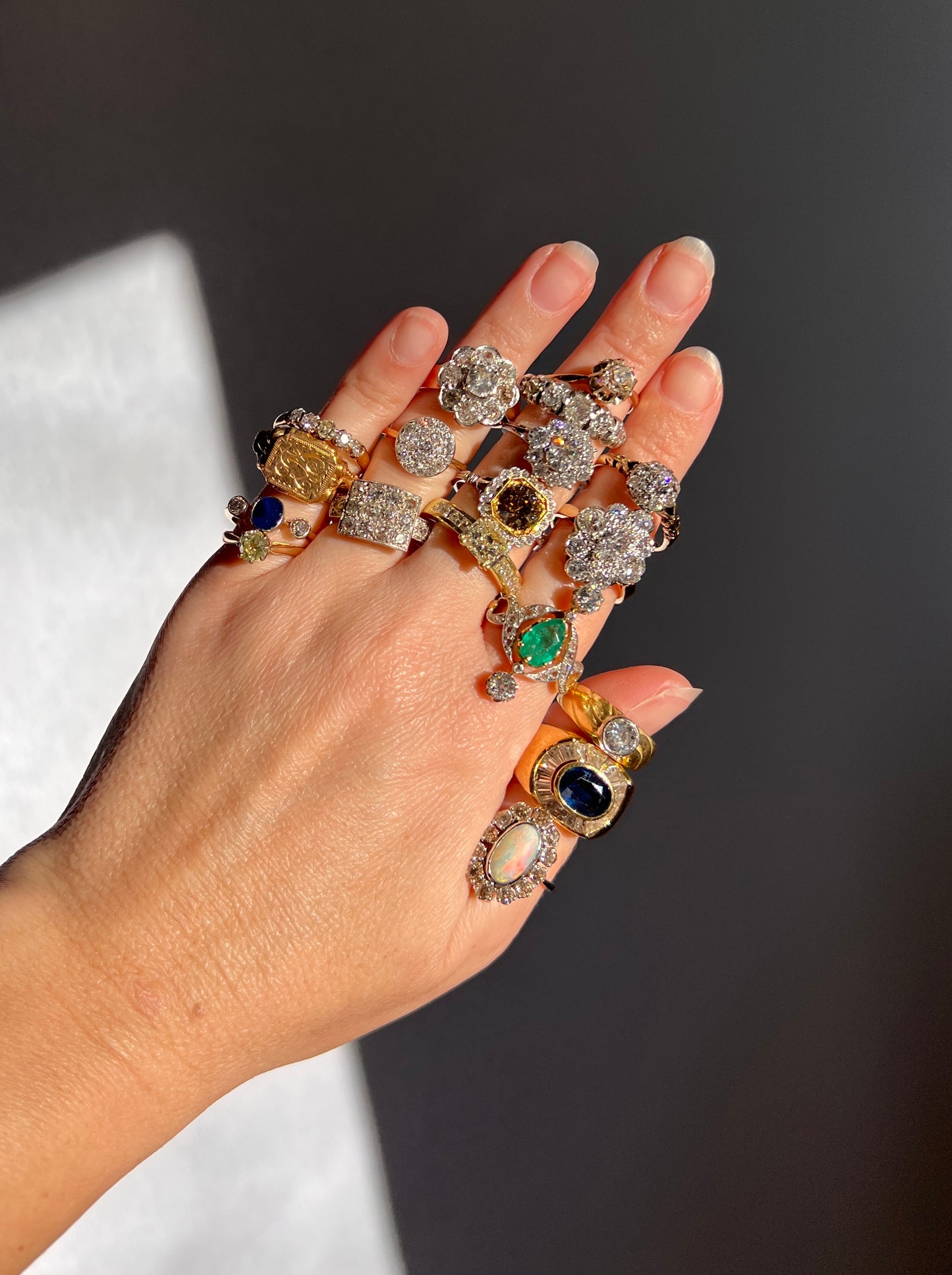 Two Carat 14 Old Mine Cut DIAMOND Curved Cluster Grid Ring French Antique Platinum Cobblestone