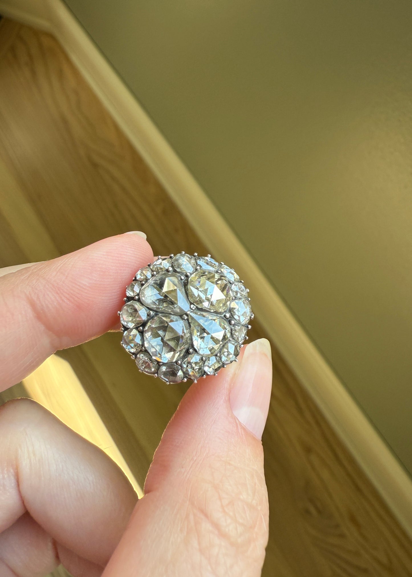 Stunning Antique 6 Carat Scale Dutch Rose Cut DIAMOND 14k Gold Silver Cluster Chunky Pear Stacker Rare Bauble