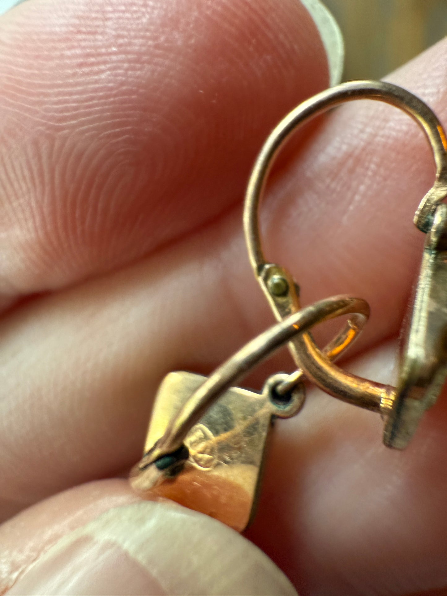Dormeuse Dangle Earrings French ANTIQUE " FIX " Brand Rose Gold Fill Ball Rivet Bead Geometric