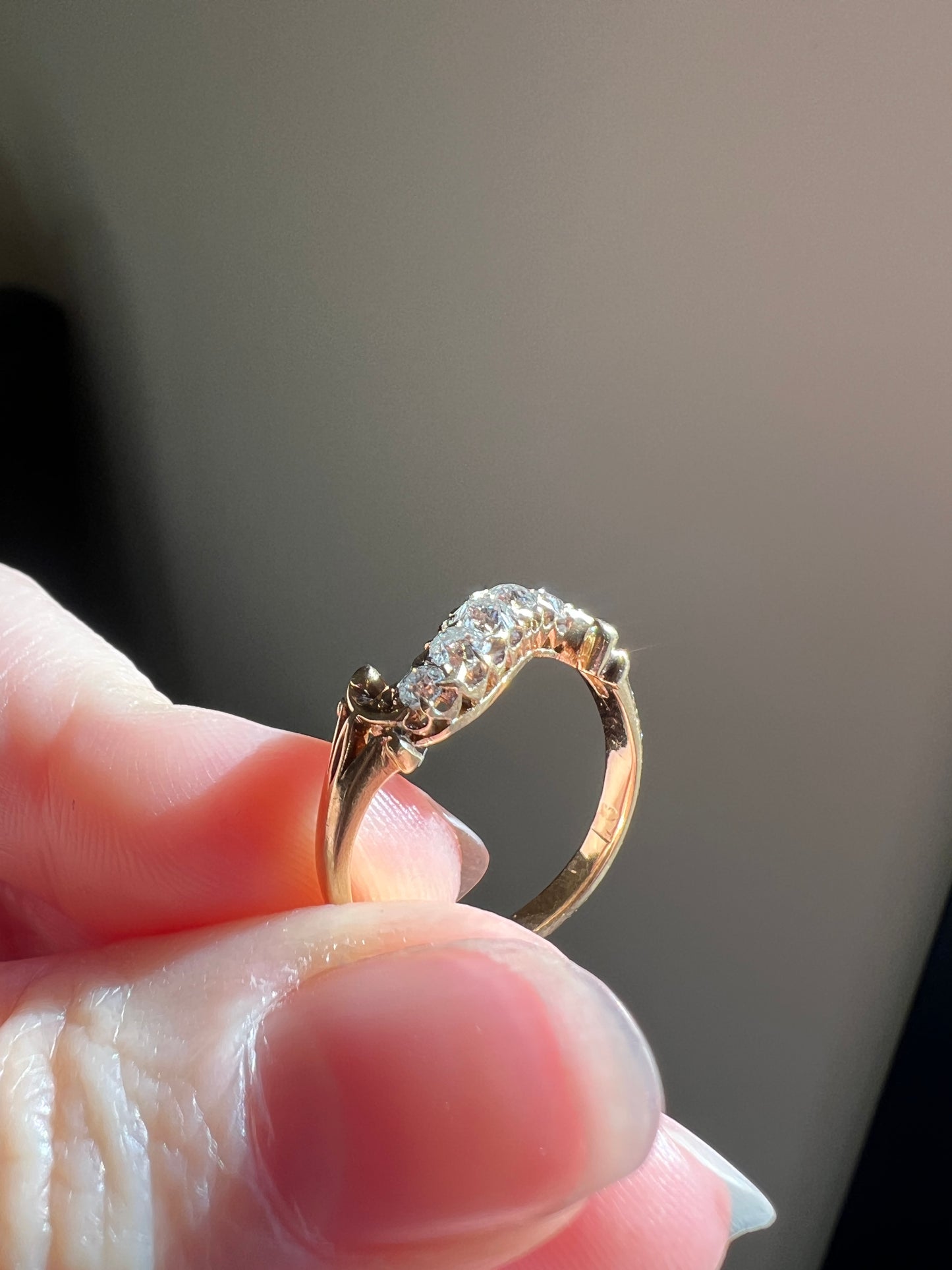 RESERVED - Final Payment - SWIRL Old Mine Cut DIAMOND Five Stone Band Crossover Ring Swirl Band 18k Gold Antique Bypass Ornate Stacker Victorian