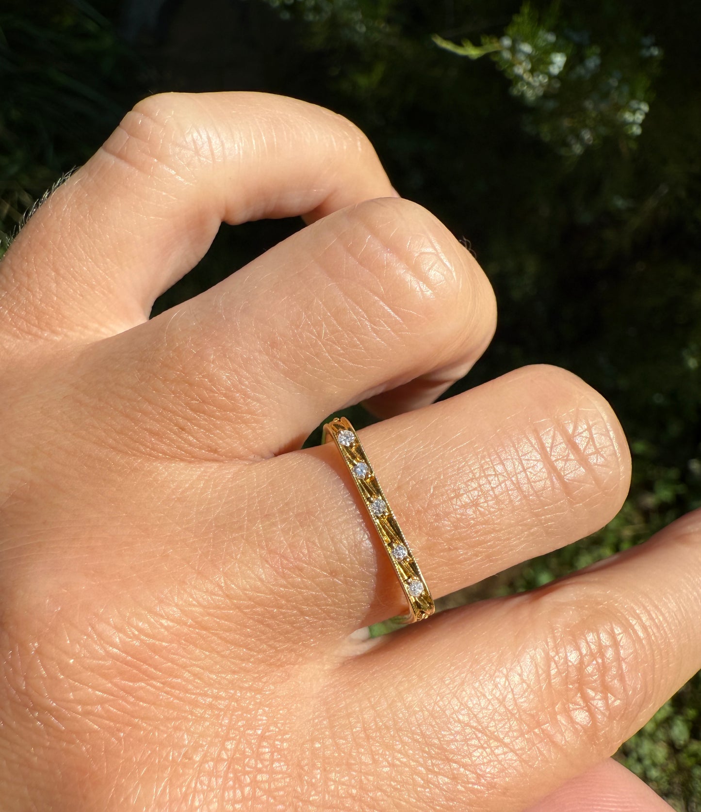 SQUARE Unique Vintage Skinny Band 18k Gold Solid Stacker Ring Geometric Single Cut Diamonds Seven Stone Skinniest Dainty Minimalist