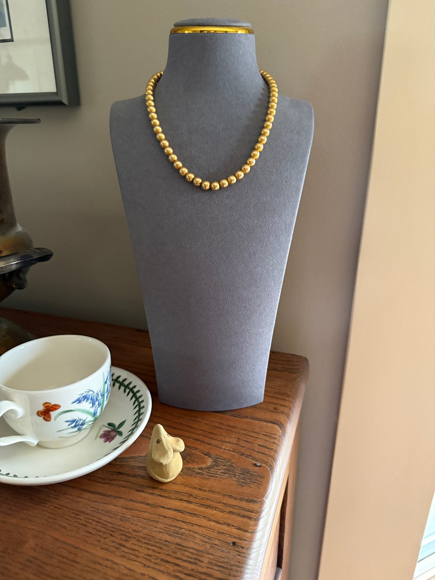 Antique Gold Fill BEAD Chain Necklace GF Pearl 16" Short Choker