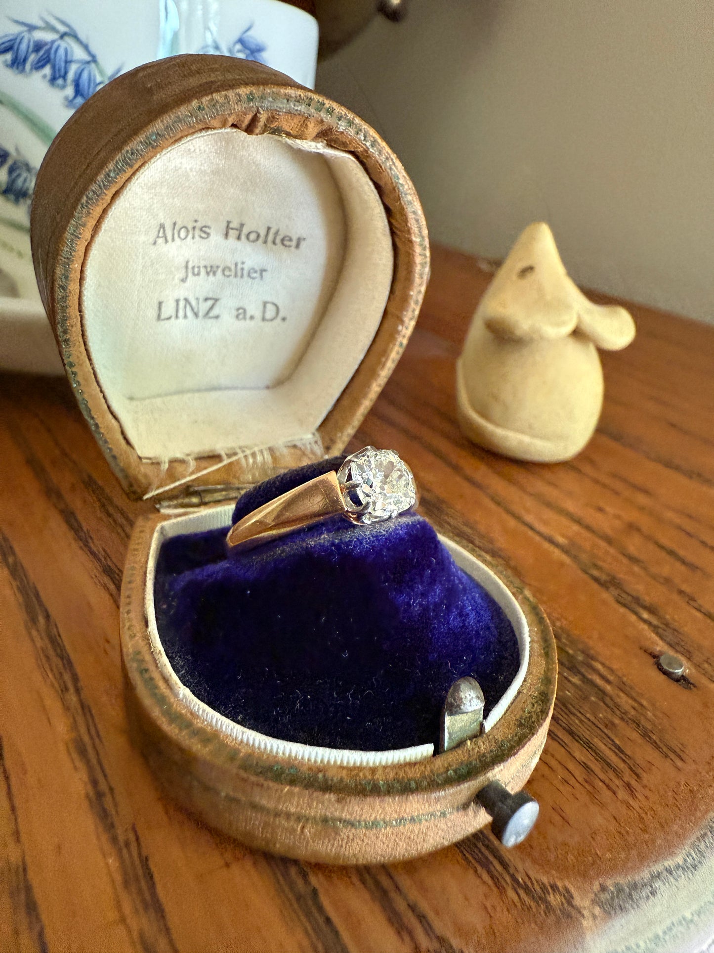 Classic Antique .75 Carat Eye Clean Old Mine Cut Diamond 18k Rosy Gold French Victorian Engagement Ring Solitaire Band Stacker