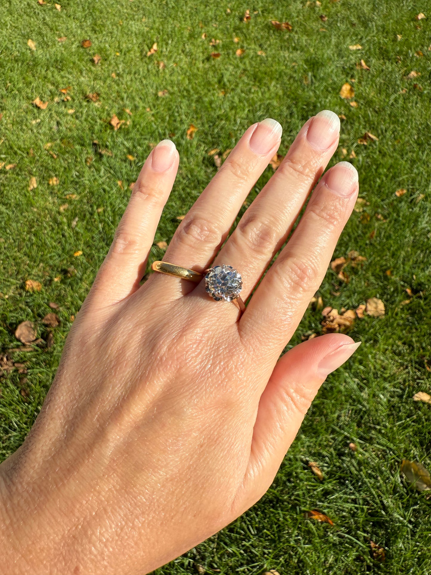 Special French Original Antique 3.5 CARAT Old European Cut DIAMOND Eye Clean Solitaire Engagement Ring 18k Rosy Gold Platinum Fiery OEC
