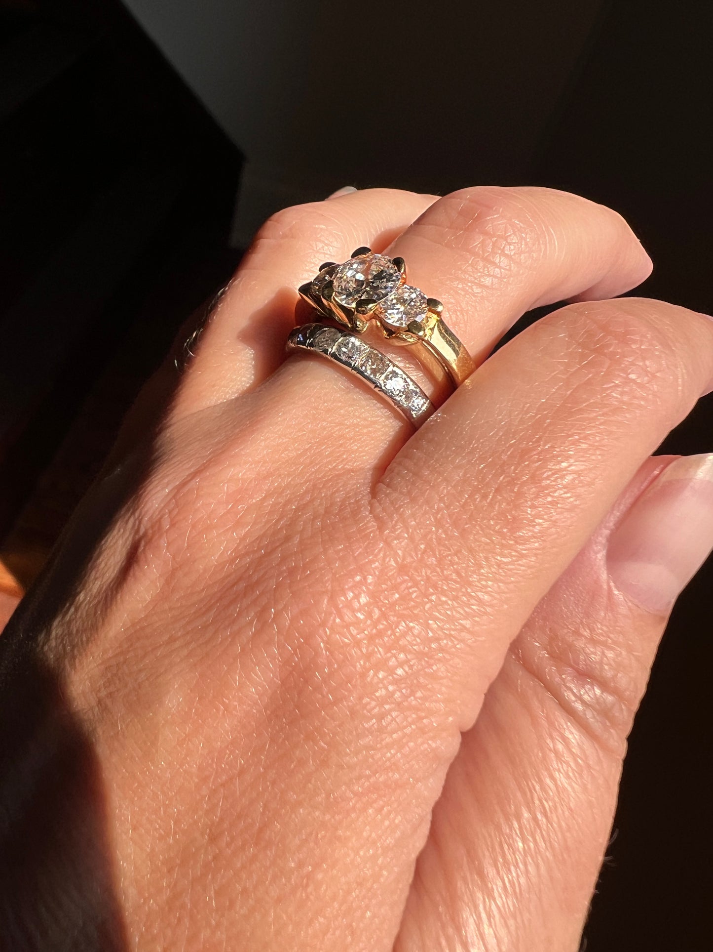 THREE Stone 1.75 CARAT Eye Clean Antique Old European Cut Diamond & Transitional Cut French Vintage Ring 18k Gold Heavy 9g