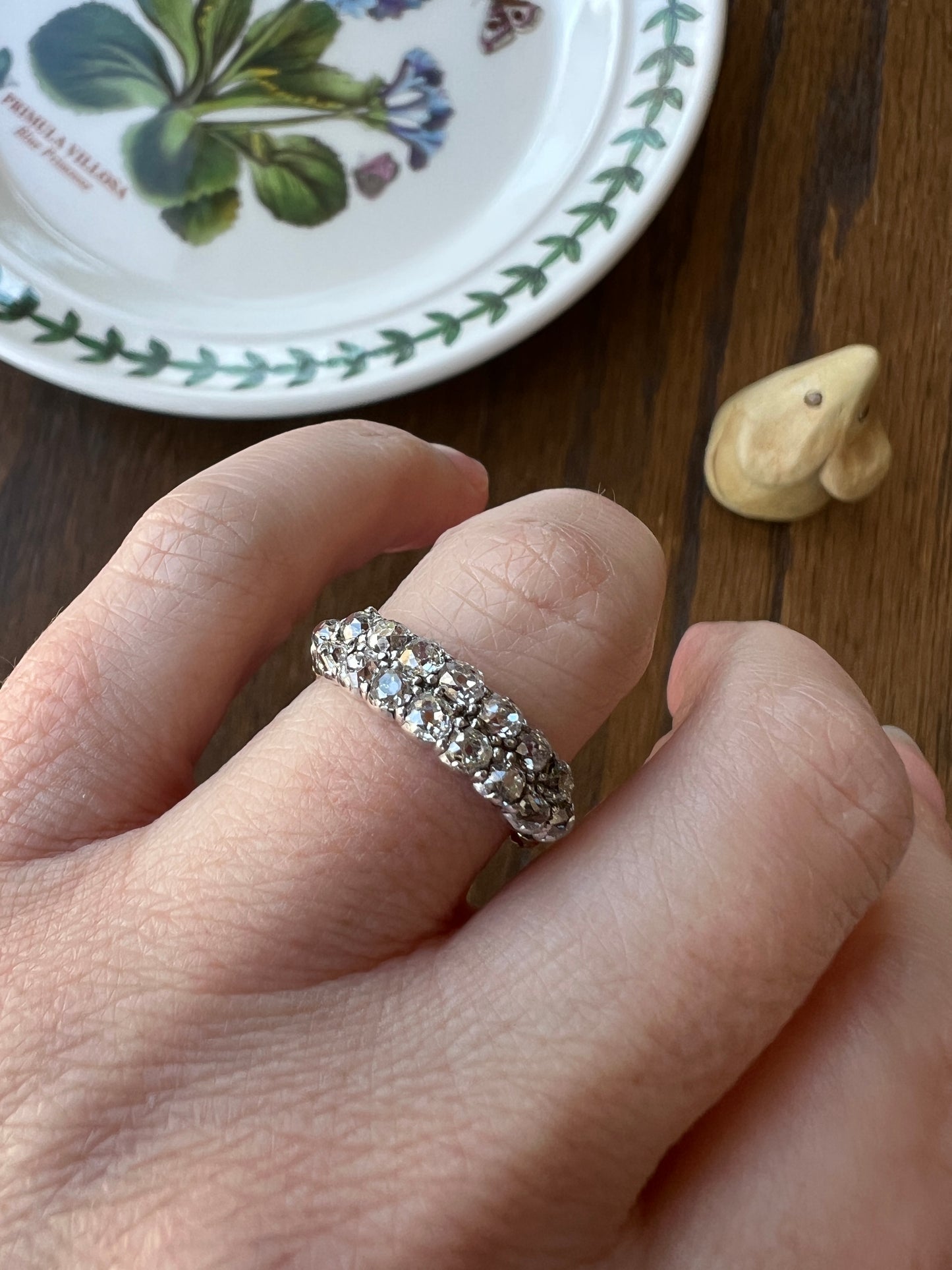 Antique 1.25 Carat Chunky Old Mine Cut DIAMOND Victorian 14k Gold Silver Double Row Ring Collet Set Band Romantic Gift Stacker 1.25ctw OMC
