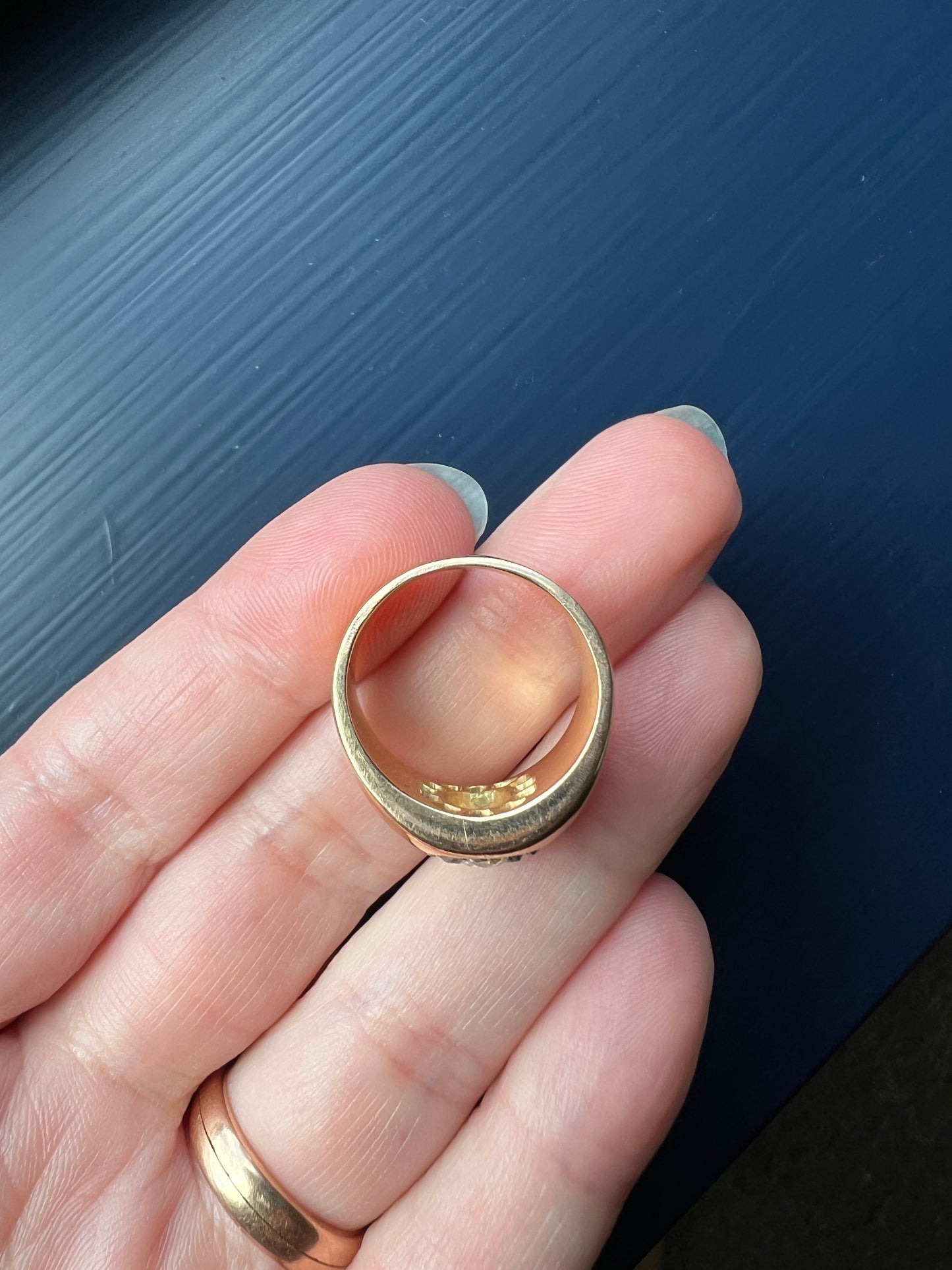 ANTIQUE 1 1/4 Carat Eye Clean Old Mine Cut DIAMONDS Chunky 18k Gold 12mm Wide Cigar Band Cluster Halo Ring French Cobblestone
