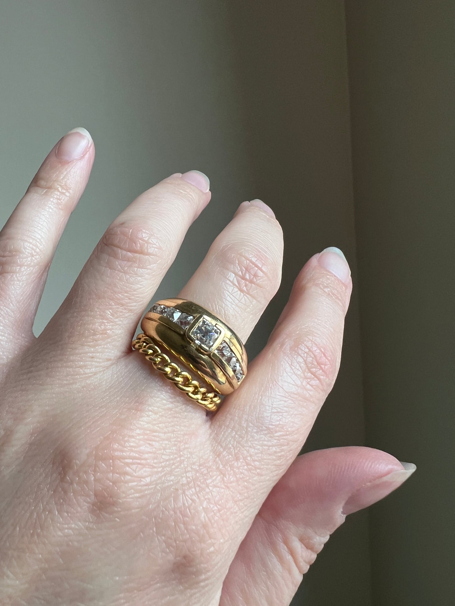 CURB CHAIN RING French Vintage Stacker Band Ring 18k Gold Flexible Texture Eternity Cuban Minimalist Gift Unisex Man Ring