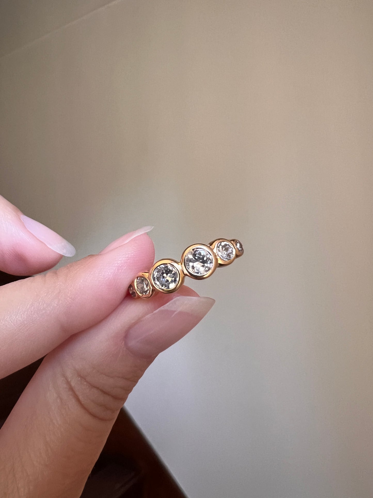 Unique SIX Stone .84 Carat Old European Transitional Cut DIAMOND Set Band Stacker Ring 18k Gold French Vintage