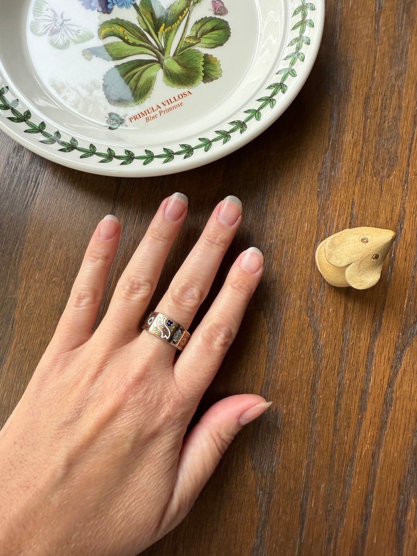 AMITIE French "Friendship" Gold Filled Wide Band Betrothal Ring Traditional Engagement Unique Stacker Enamel