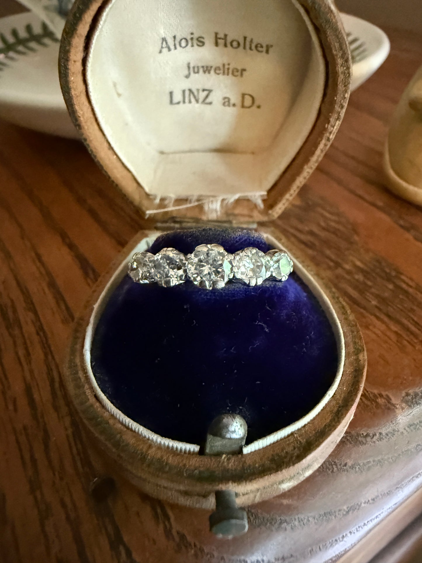 FIVE STONE Antique 1.3 Carat Transitional & Old Mine Cut DIAMOND Ring Stackable Band 18k Gold Platinum Art Deco