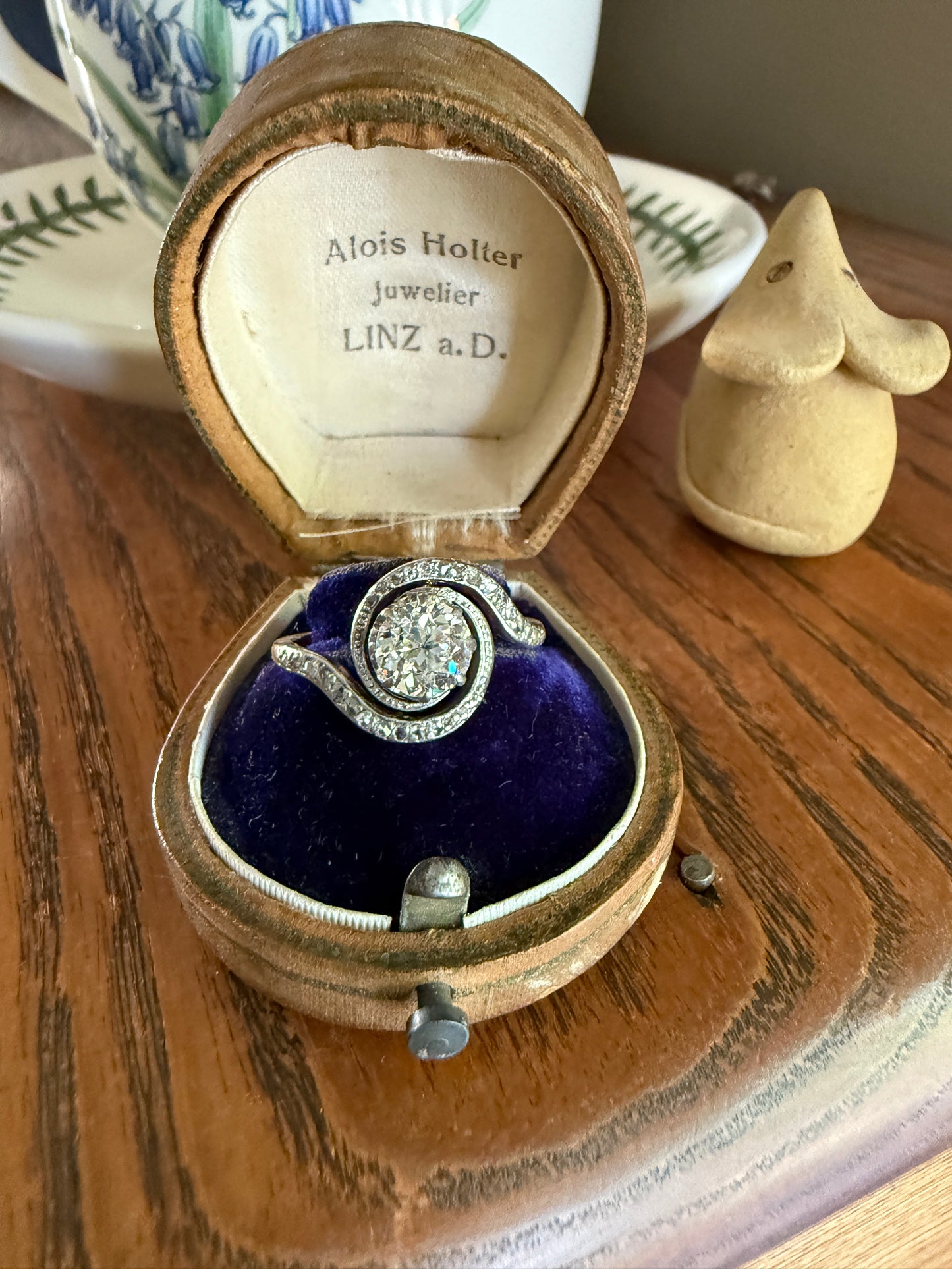 Turbillon French ANTIQUE Swirling 1.25 + Carat Old European Cut DIAMOND 18k Gold & PLATINUM Ring Bypass Rose Cut Halo
