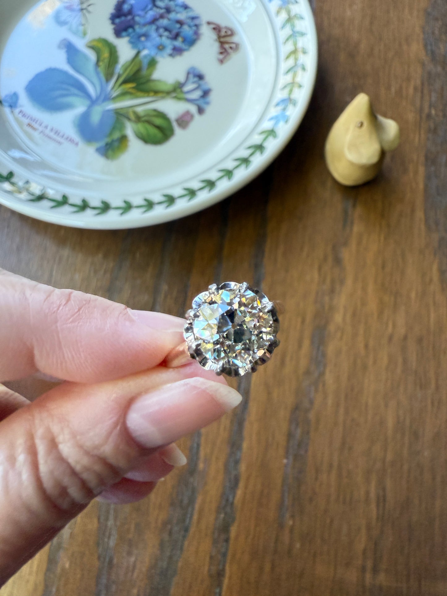 Special French Original Antique 3.5 CARAT Old European Cut DIAMOND Eye Clean Solitaire Engagement Ring 18k Rosy Gold Platinum Fiery OEC