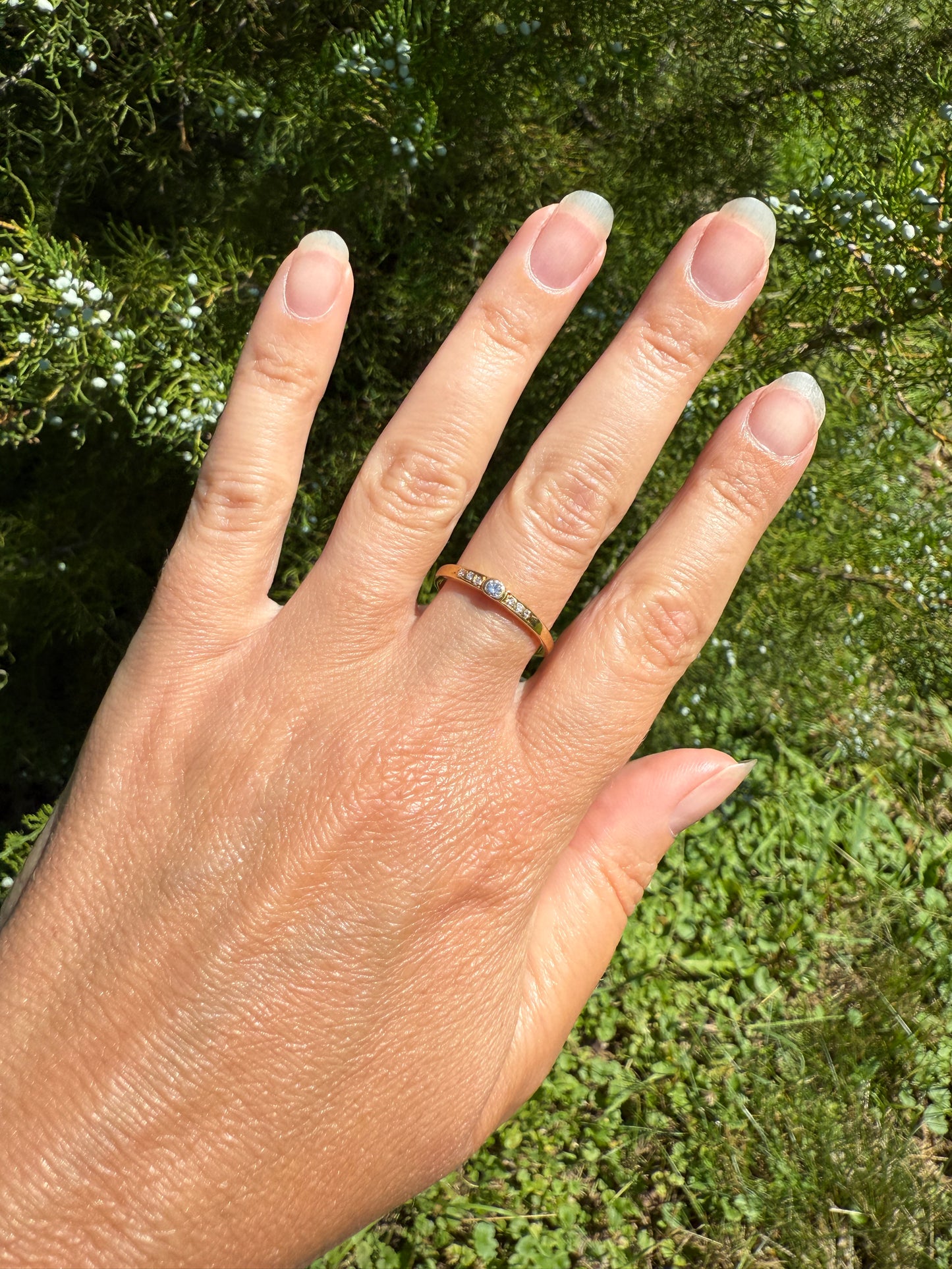 Bezel Set Vintage Skinny Band 18k Gold Solid Stacker Ring Geometric Single Cut Diamonds Seven Stone Skinniest Dainty Minimalist