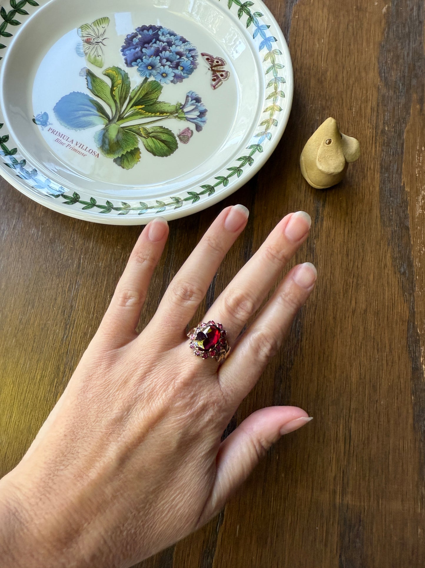 Antique Perpignan GARNET Oval Almandine Cluster Ring French VICTORIAN Era 18k Gold Vine Leaf
