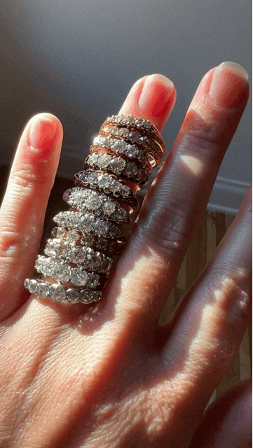 French Antique 18k Gold 1 CARAT Nine Stone Old Mine Cut DIAMOND Ring Skinny Half Hoop Wedding Band