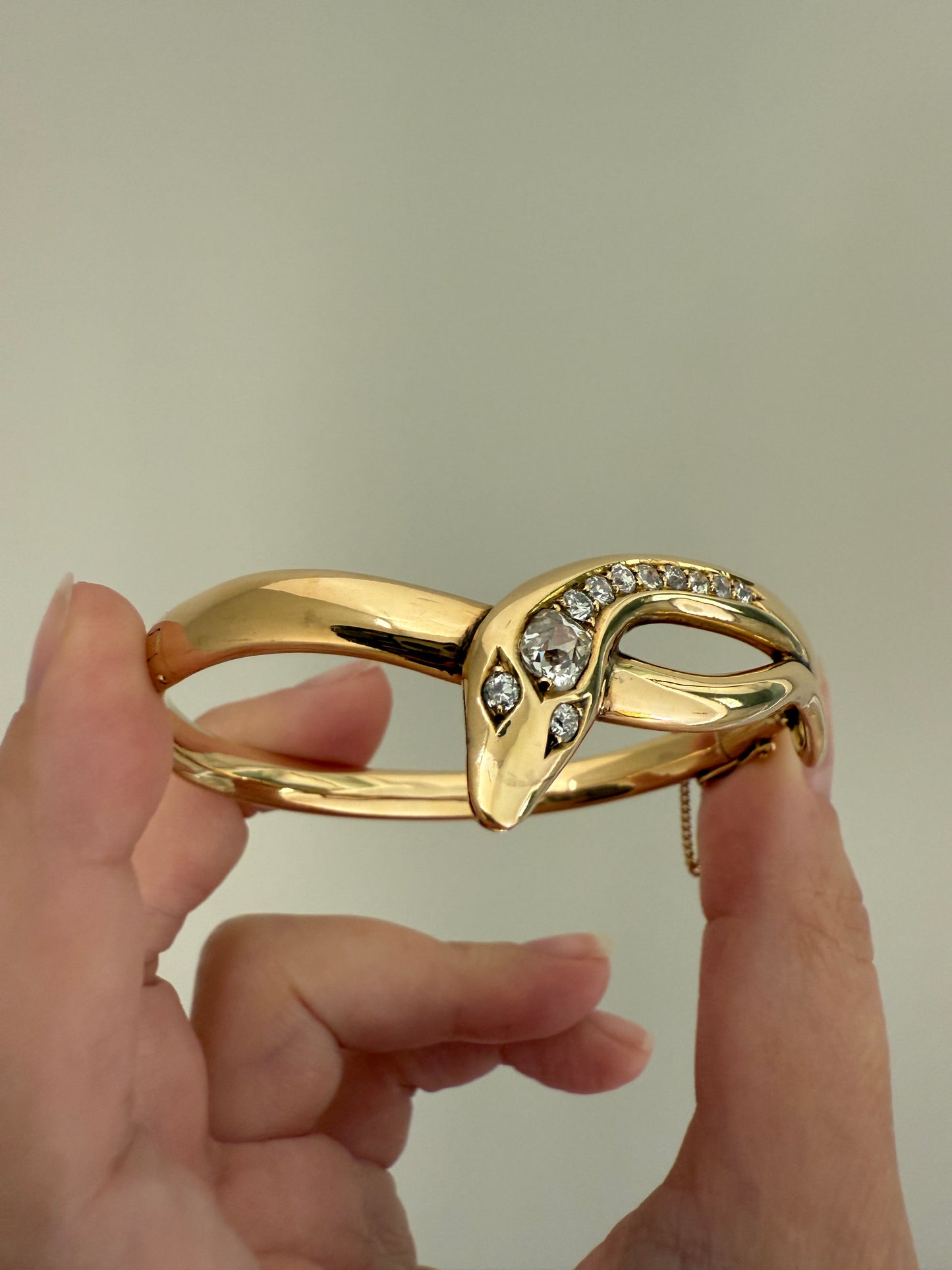 SNAKE Antique 1.3 Carat Old Mine Cut DIAMOND 32g 14k GOLD Chunky Heavy Bangle Bracelet Figural